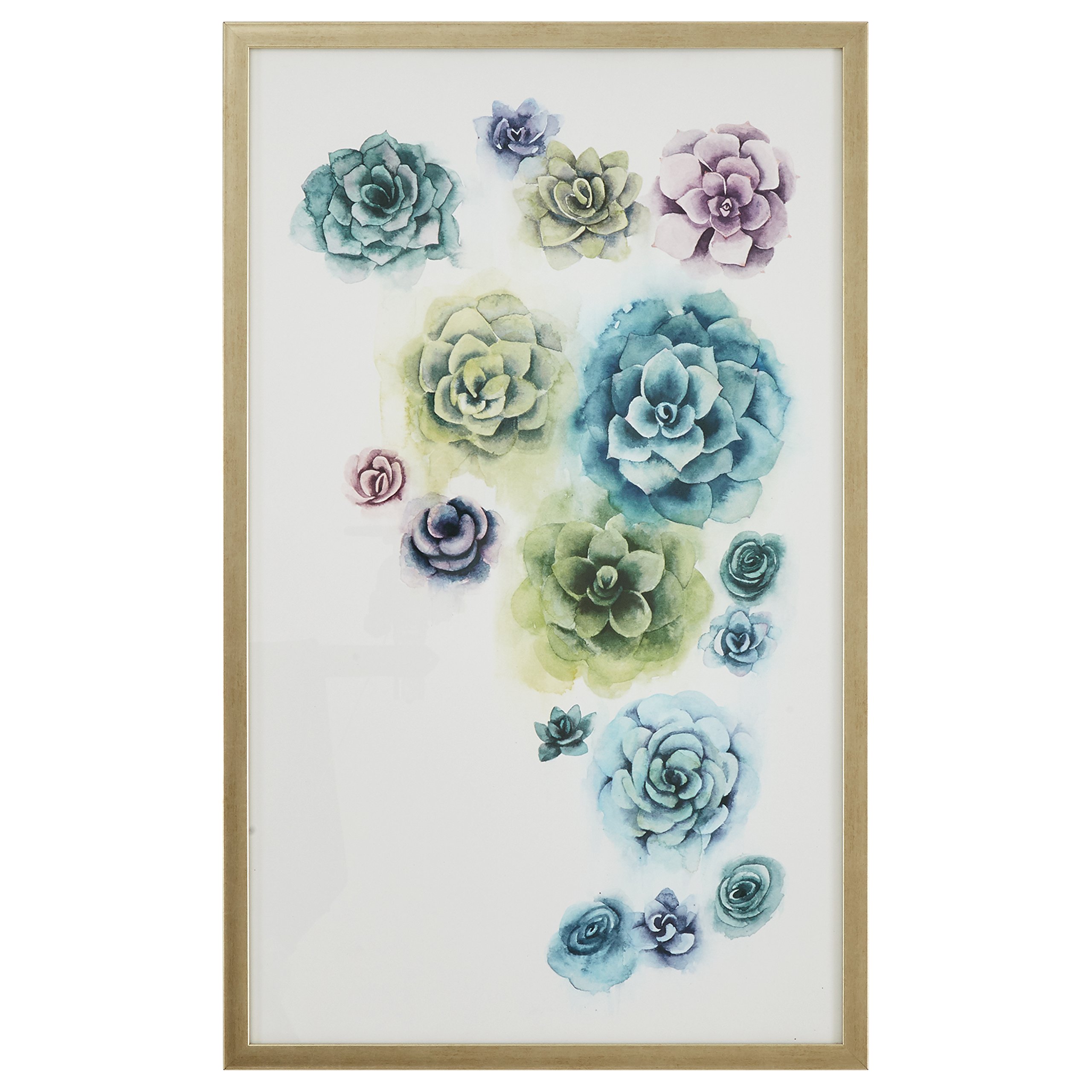 Amazon Brand – Stone & Beam Muted Succulents Print Framed Wall Art Decor - 20" x 32" Frame, Light Gold