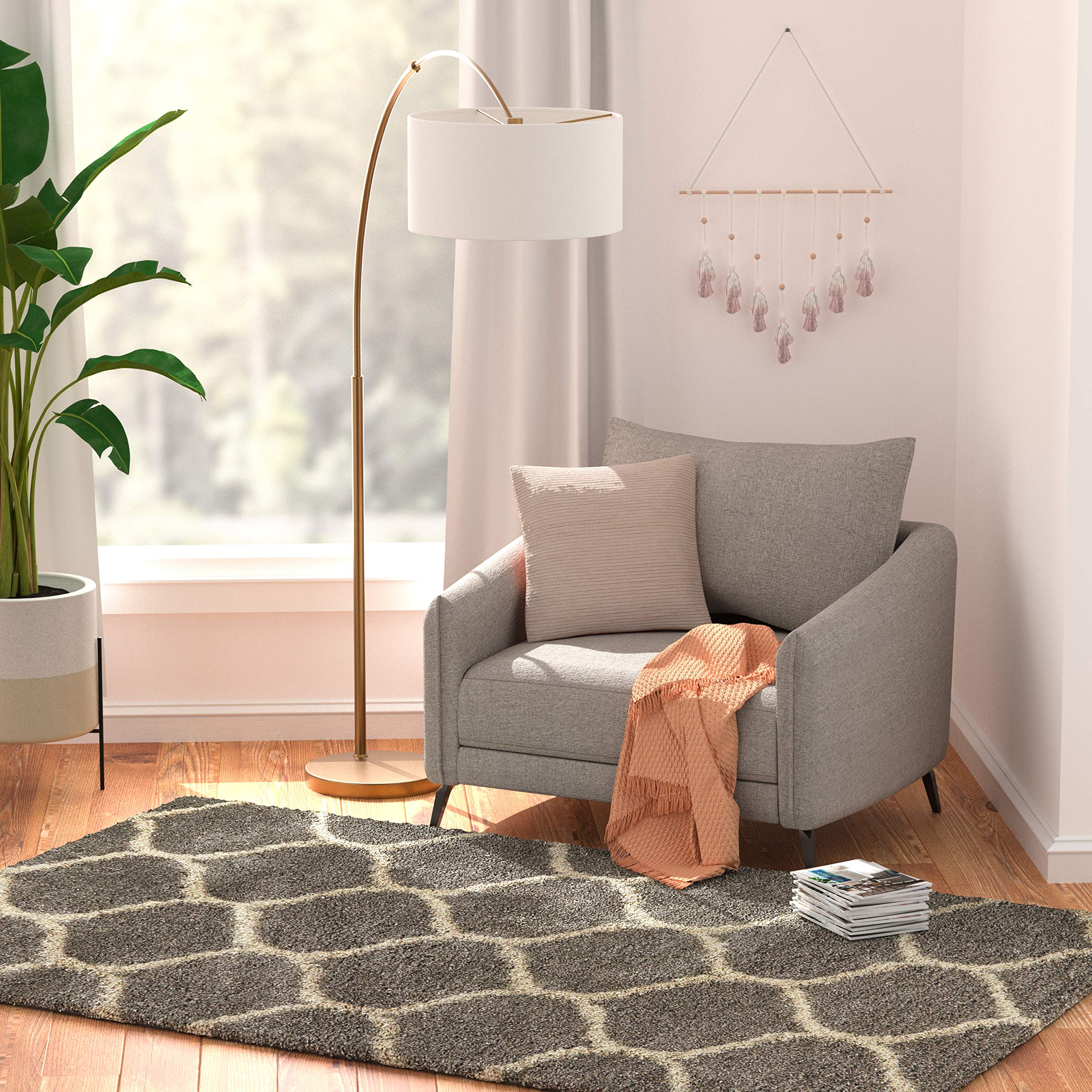 Amazon Basics Modern Plush Moroccan Trellis Shag Area Rug - 5x8 (4'11" x 7'8"), Grey