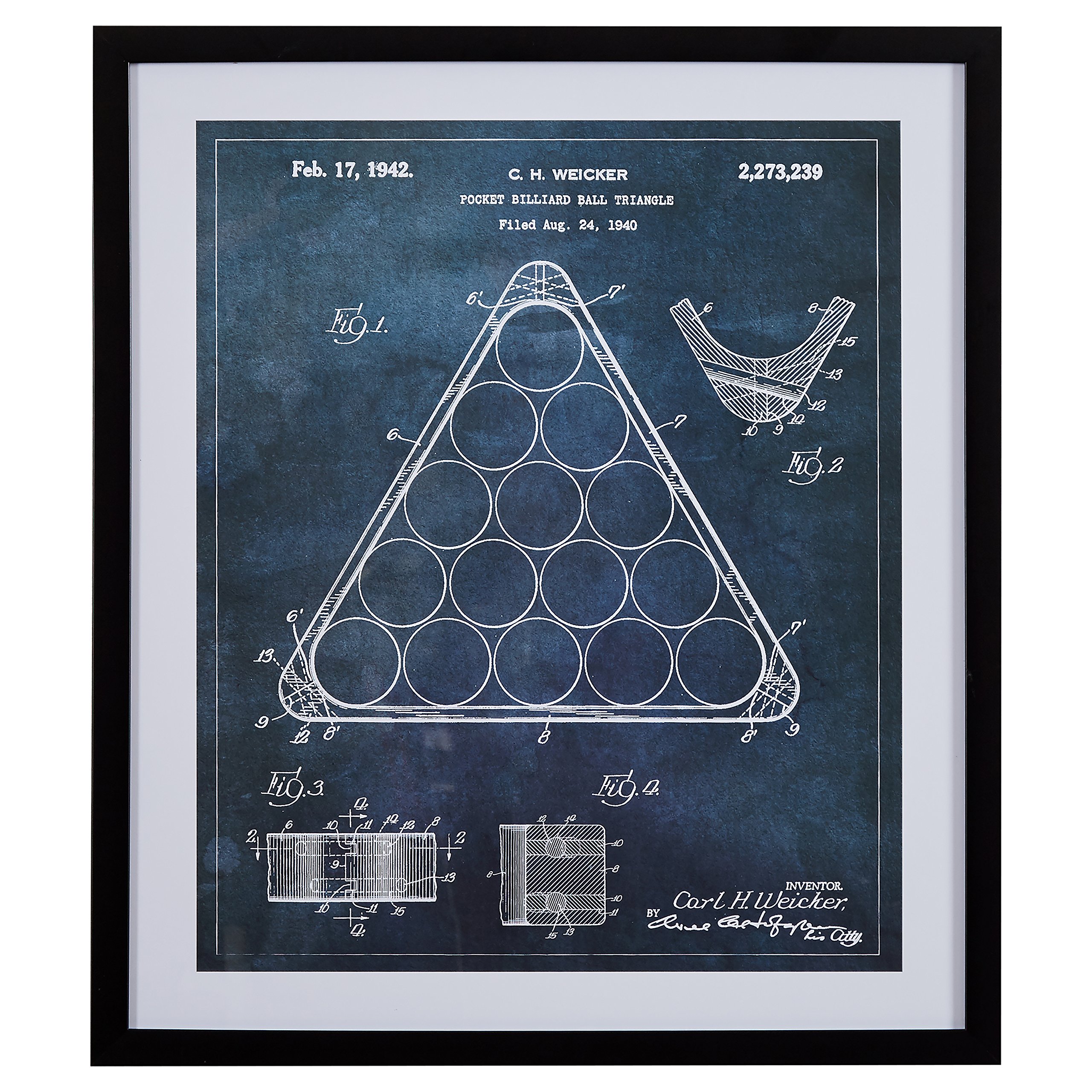 Amazon Brand – Stone & Beam Modern Dark Blue Print, Billiard Rack Patent Wall Art, in Black Frame, 28" x 34"