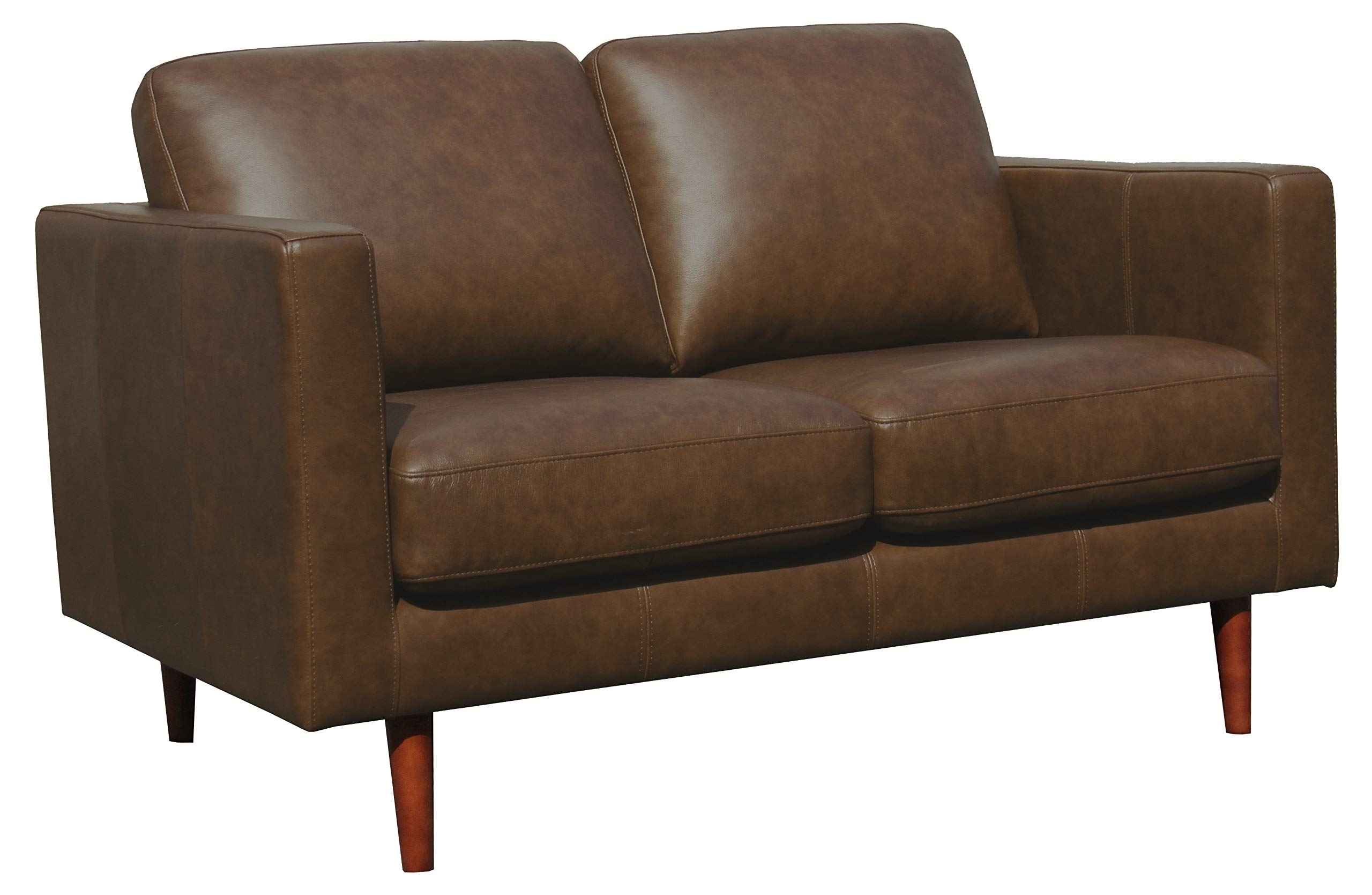 Amazon Brand – Rivet Revolve Modern Leather Loveseat Sofa, 56"W, Chestnut