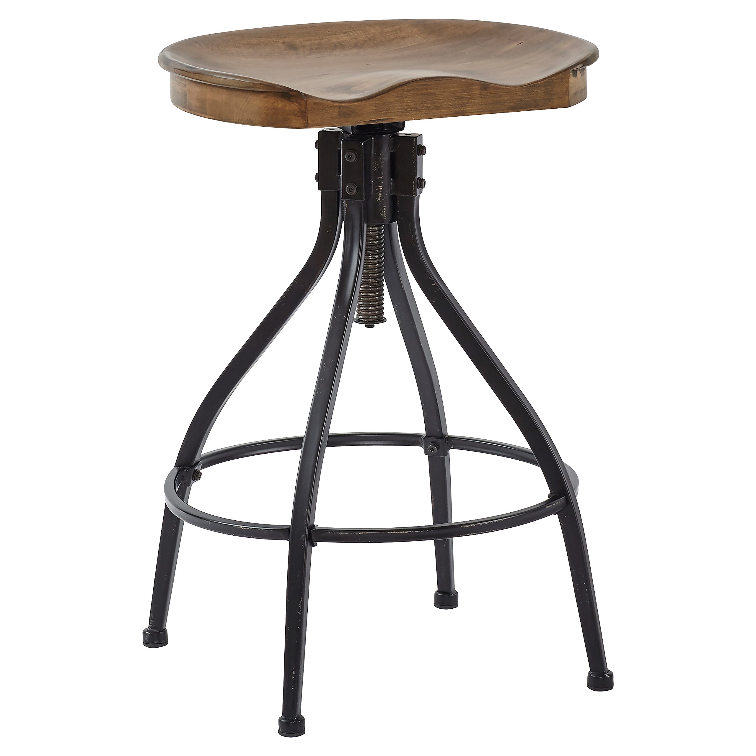 Amazon Brand – Stone & Beam Industrial Swivel Kitchen Dining Room Counter/Bar Stool, Adjustable 26 Inch-30 Inch Height, Brown Wood