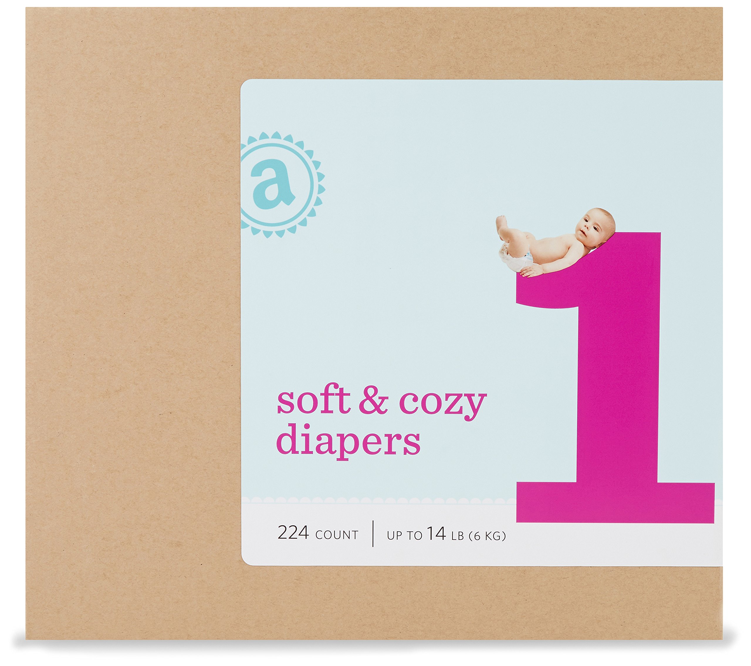 Amazon Elements Soft & Cozy Diapers, Size 1, Monthly Pack, 224 Count