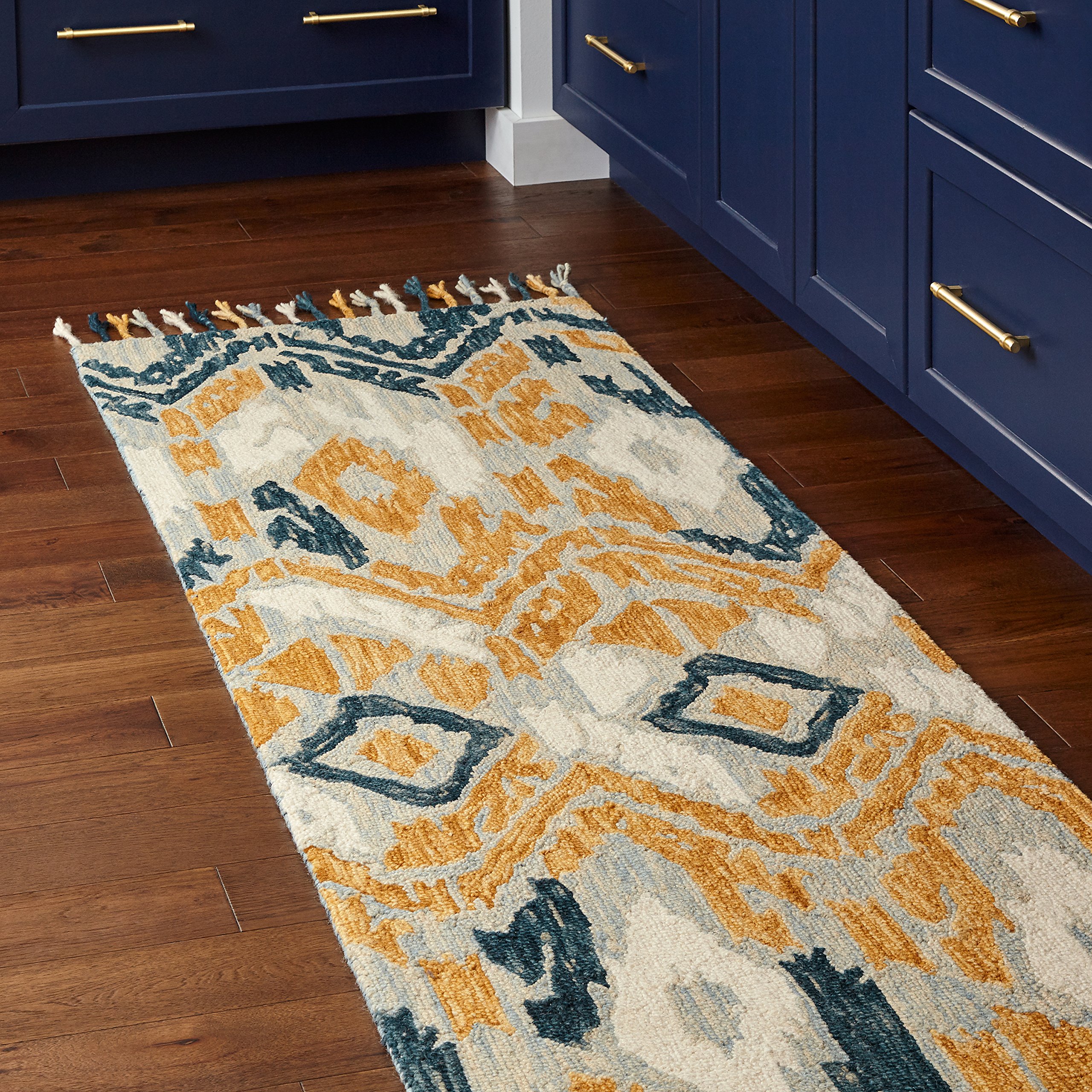 Amazon Brand – Stone & Beam Modern Global Ikat Wool Runner Rug, 2' 6" x 8', Blue