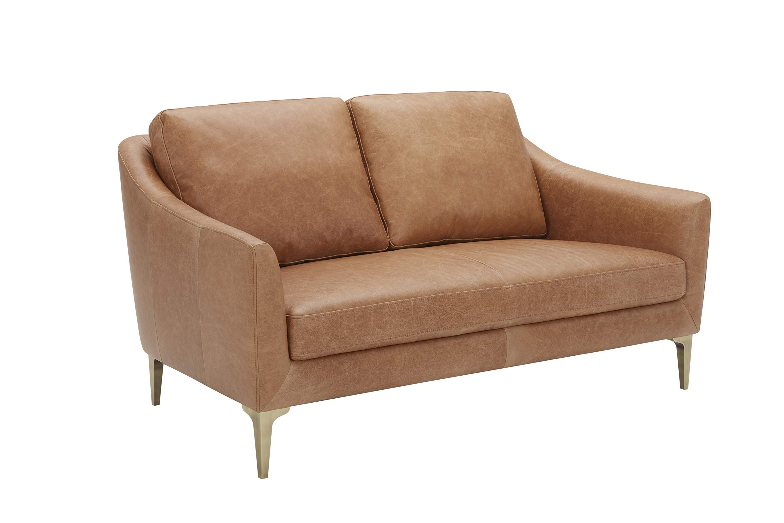Amazon Brand – Rivet Alonzo Contemporary Leather Loveseat Sofa, 64"W, Cognac