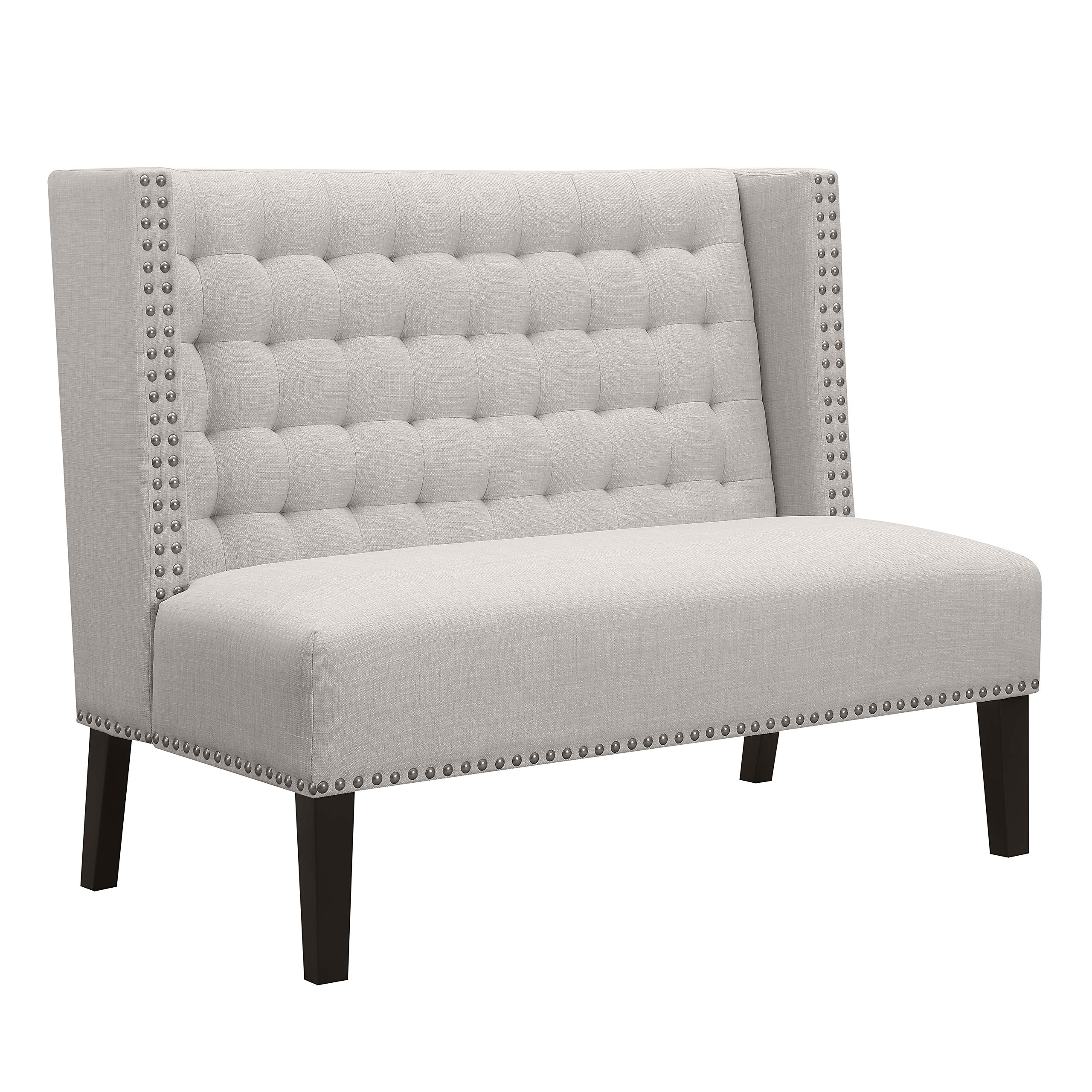 Amazon Brand – Ravenna Home Sarah Tufted Wingback Nailhead Trim Loveseat Bench Settee, 32"W, Light Grey