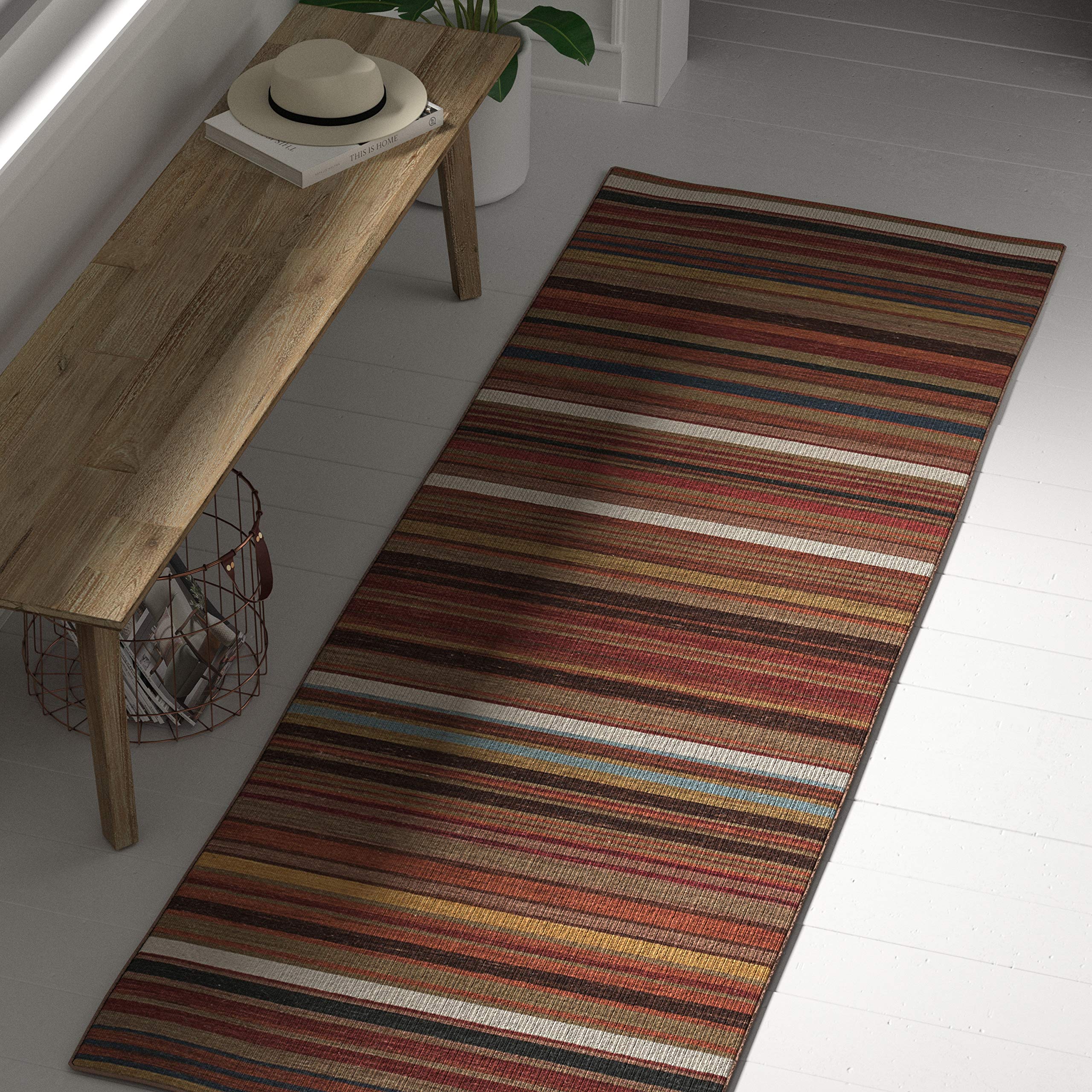Amazon Brand – Stone & Beam Modern Multi-Colored Stripe Runner Rug, 2' 6" x 8', Sun Multi