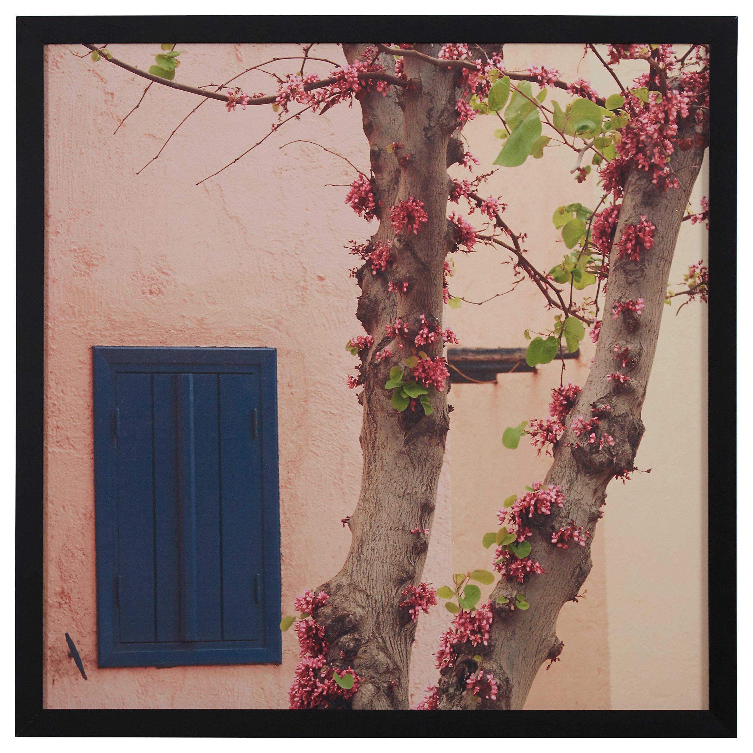 Amazon Brand – Rivet Pink Tree Blossoms at the Villa Photo Print Wall Art, Black Wood Frame, 30" x 30"