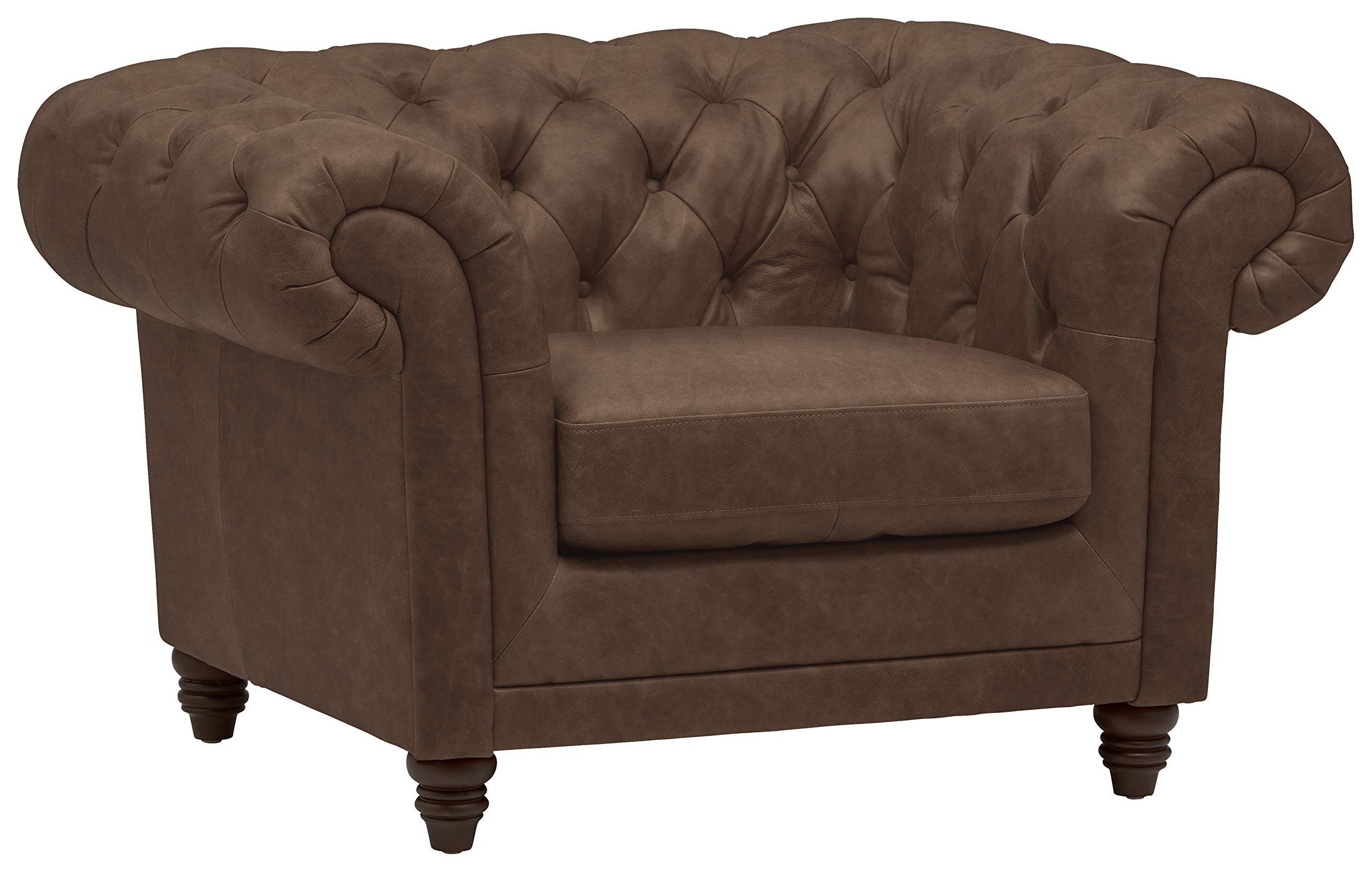 Amazon Brand – Stone & Beam Bradbury Chesterfield Tufted Leather Accent Arm Chair, 50" Chestnut Brown
