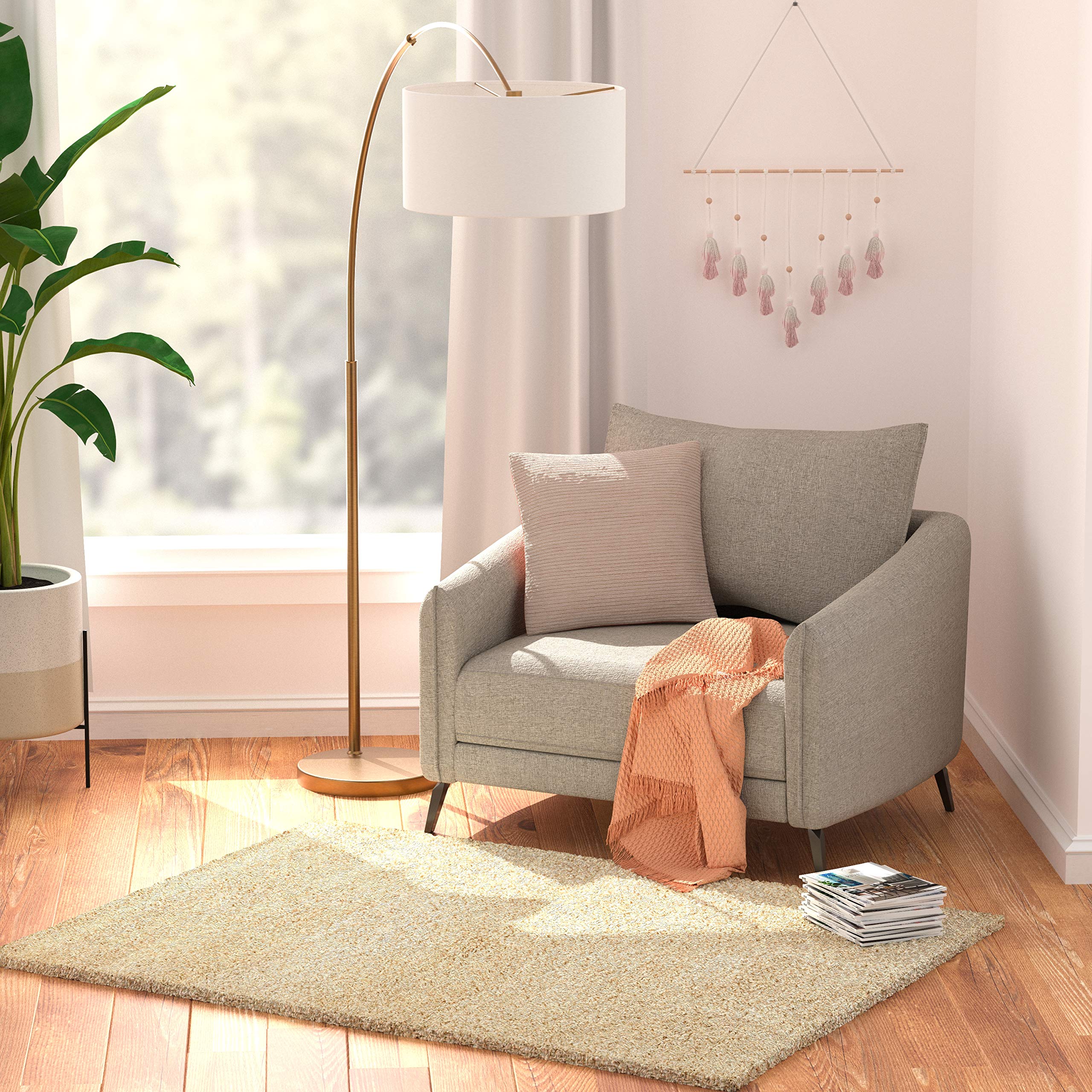 Amazon Basics Modern Plush Standard-Pile Shag Area Rug - 4x6 (3'11" x 5'3"), Ivory