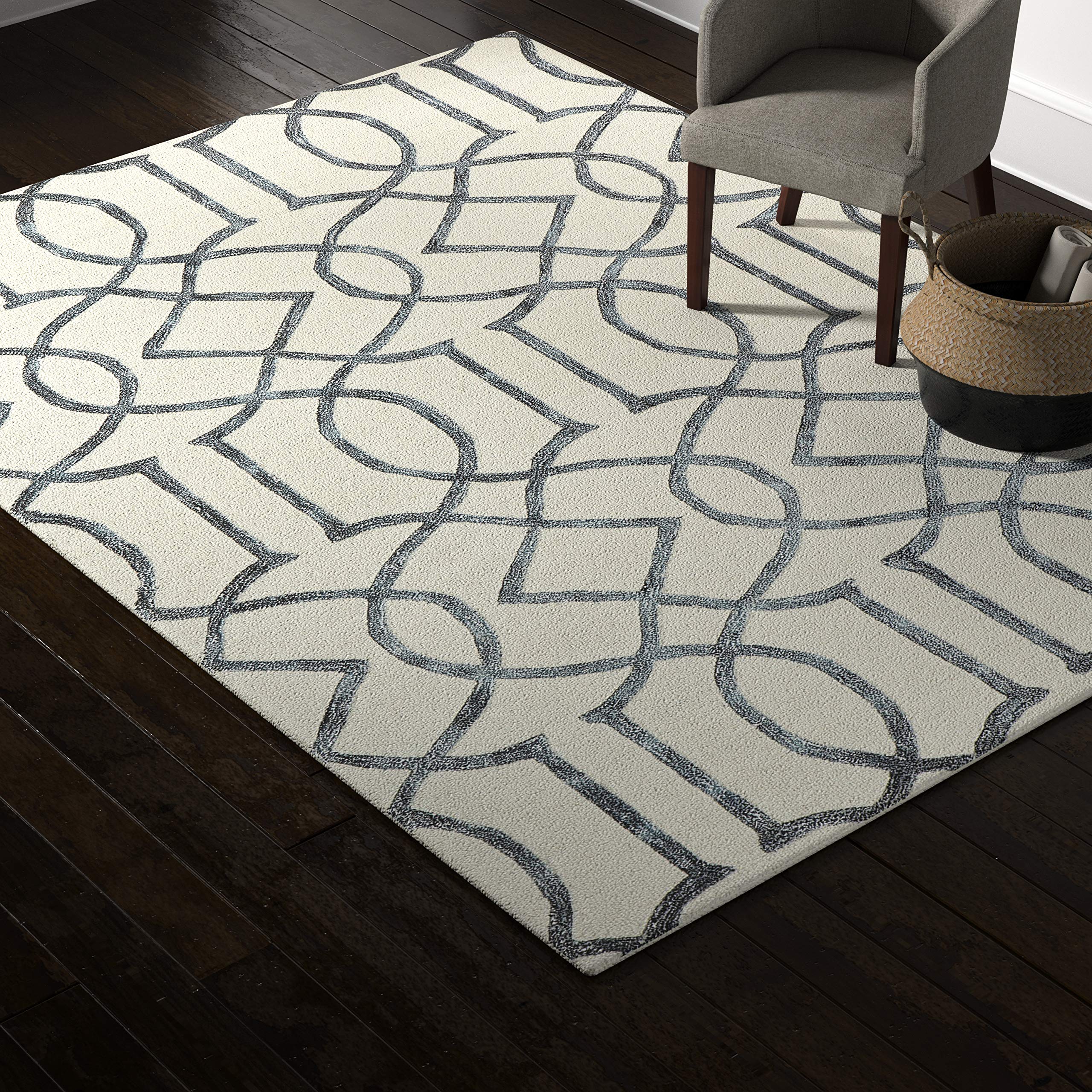 Rivet Modern Intertwined Wool Rug, 7"6' x 9"6', Silver