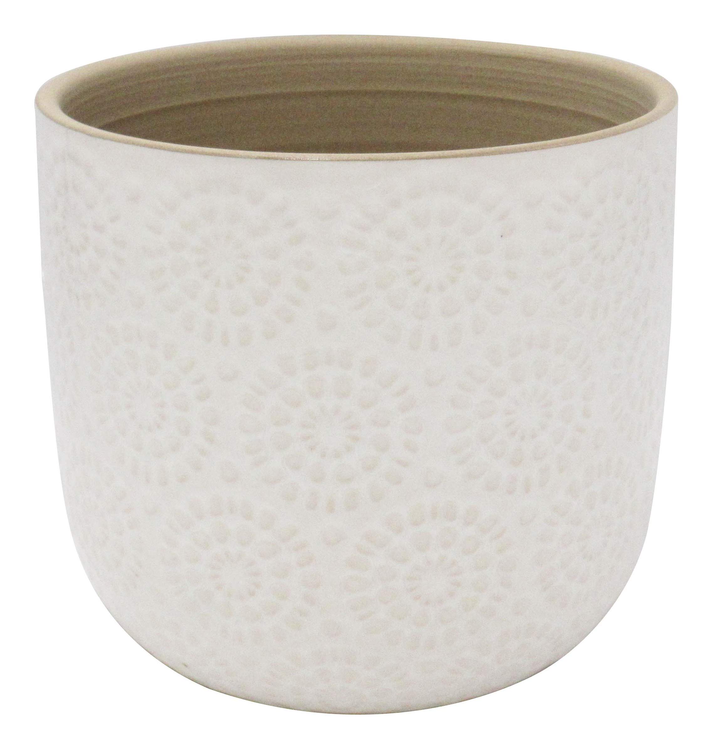 Amazon Brand – Stone & Beam Large Floral-Embossed Planter, 7.5"H, Cloud Dancer White