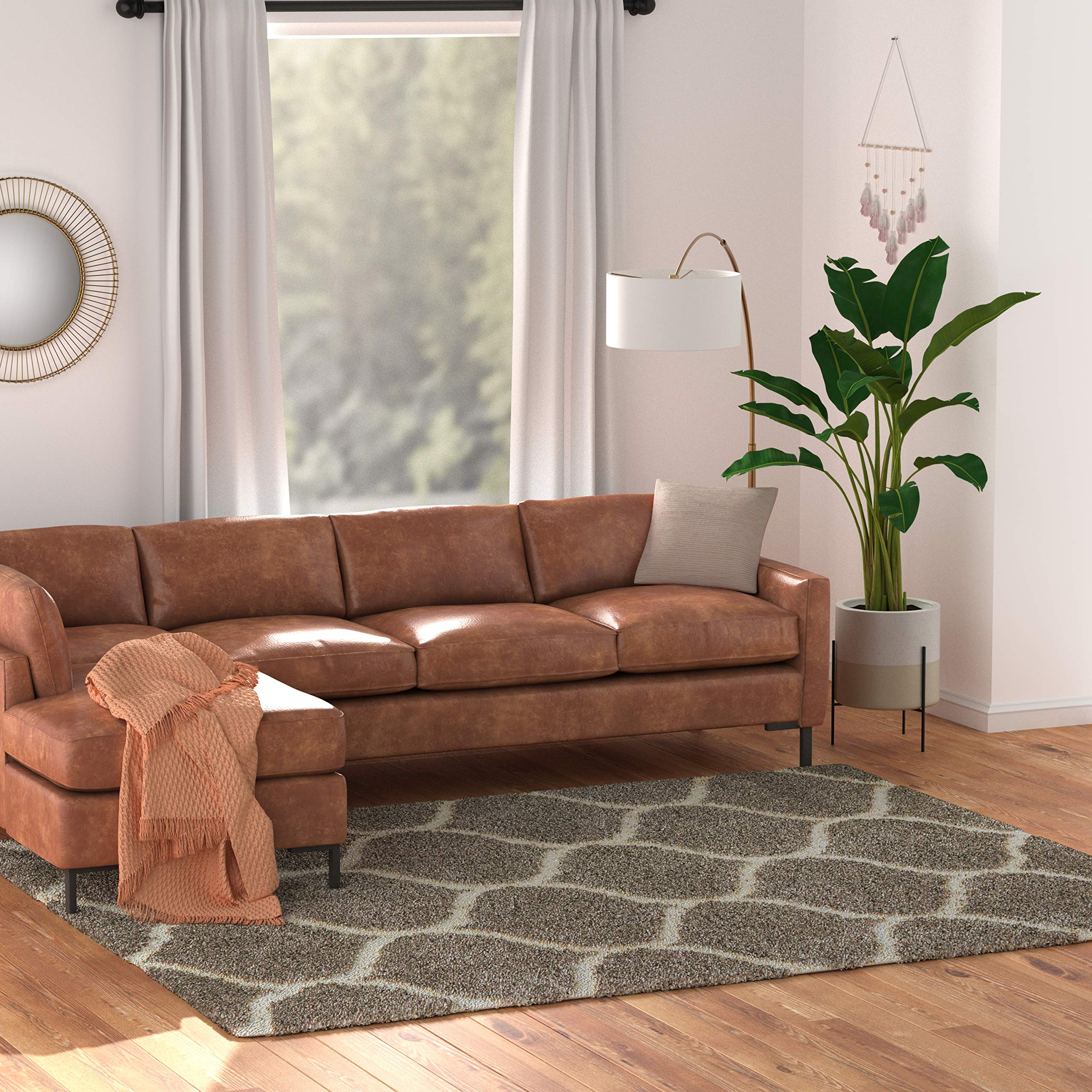 Amazon Basics Modern Plush Moroccan Trellis Shag Area Rug - 8x10 (7'10" x 9'10"), Grey