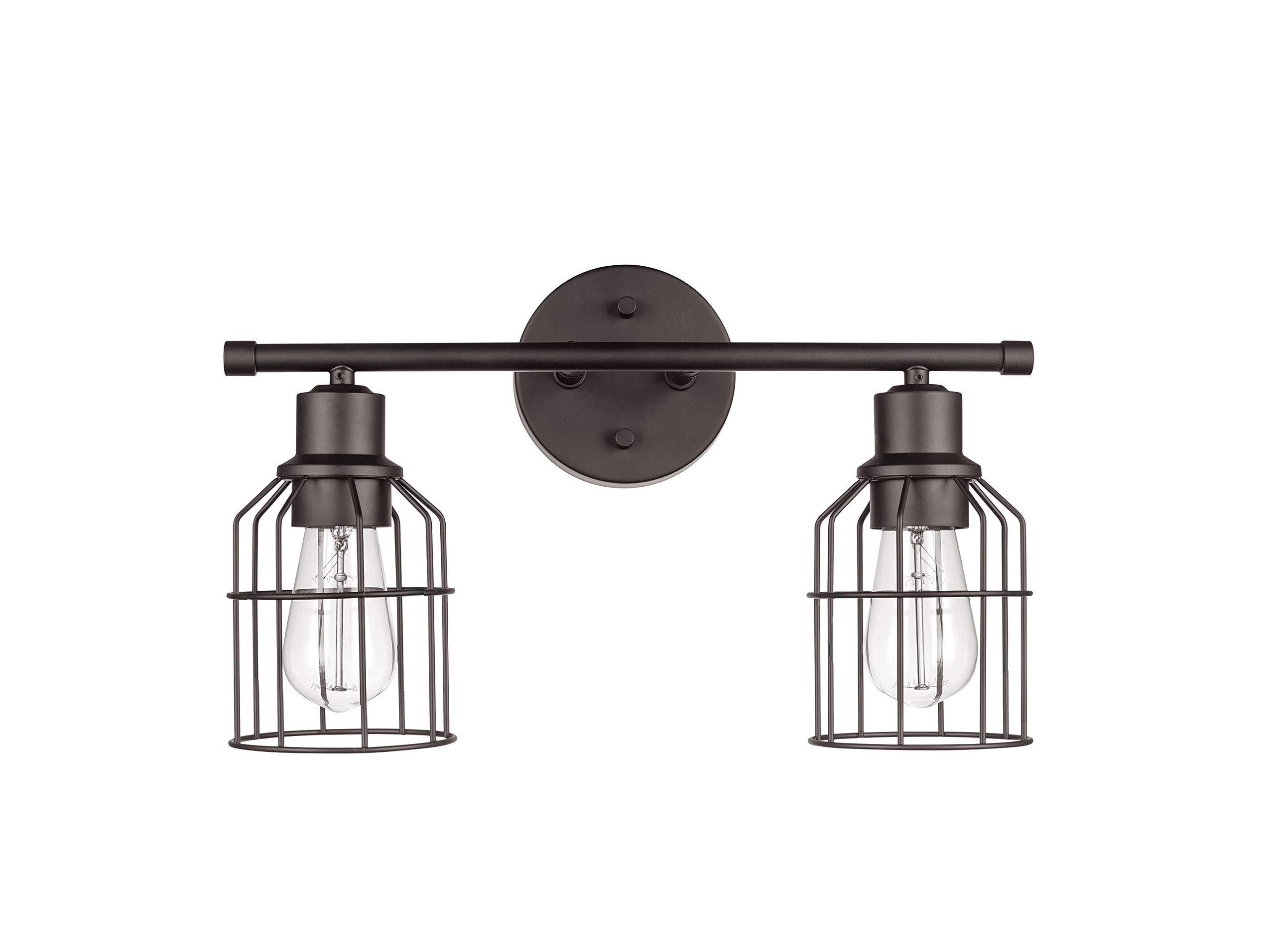 Amazon Brand – Stone & Beam Contemporary Vanity Light with Metal Cage Shades, Vintage Edison Bulbs Included, 10"H, Dark Bronze