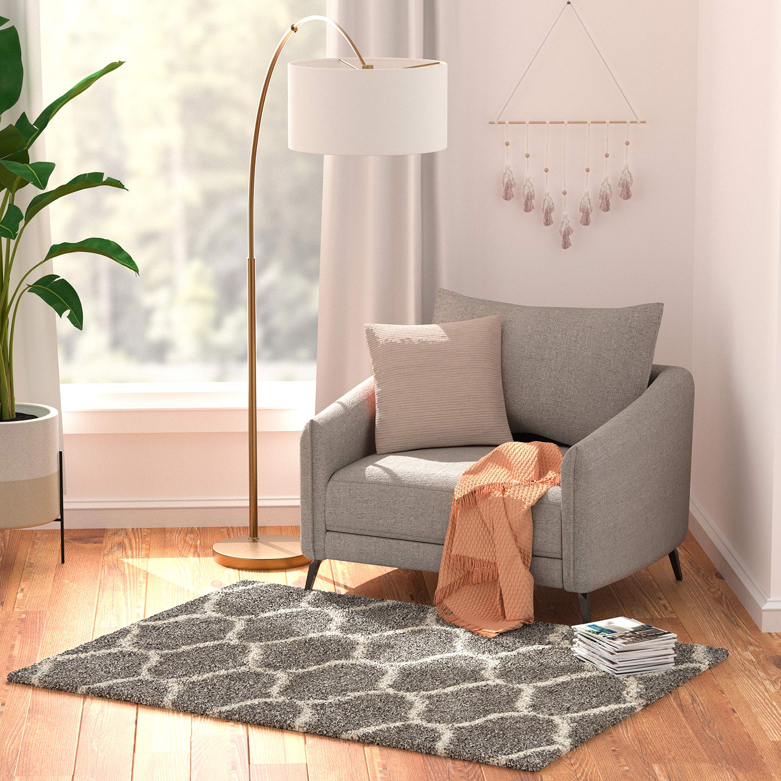 Amazon Basics Modern Plush Moroccan Trellis Shag Area Rug - 4x6 (3'11" x 5'3"), Grey