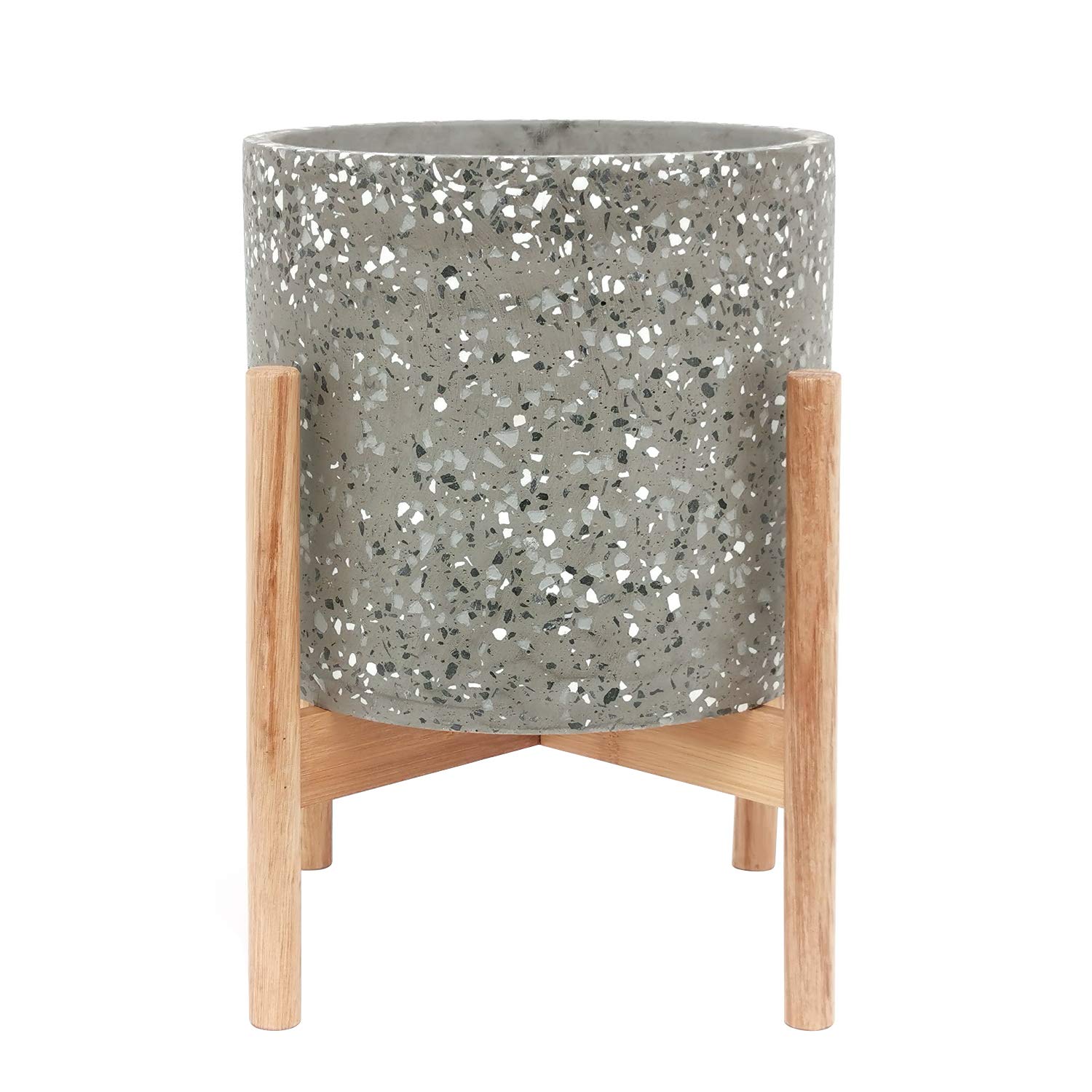 Amazon Brand – Rivet Terrazzo Planter with Wood Stand, 12.6"H, Gray