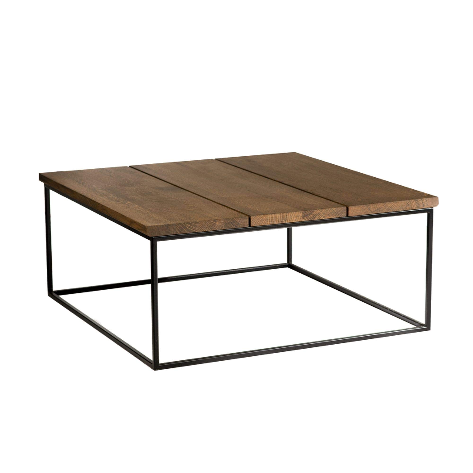 Amazon Brand - Alkove Hayes Contemporary Solid Wood Coffee Table, 90 x 90 x 40cm, Wild Oak with Smoked Oil Finish/Black Metal Frame