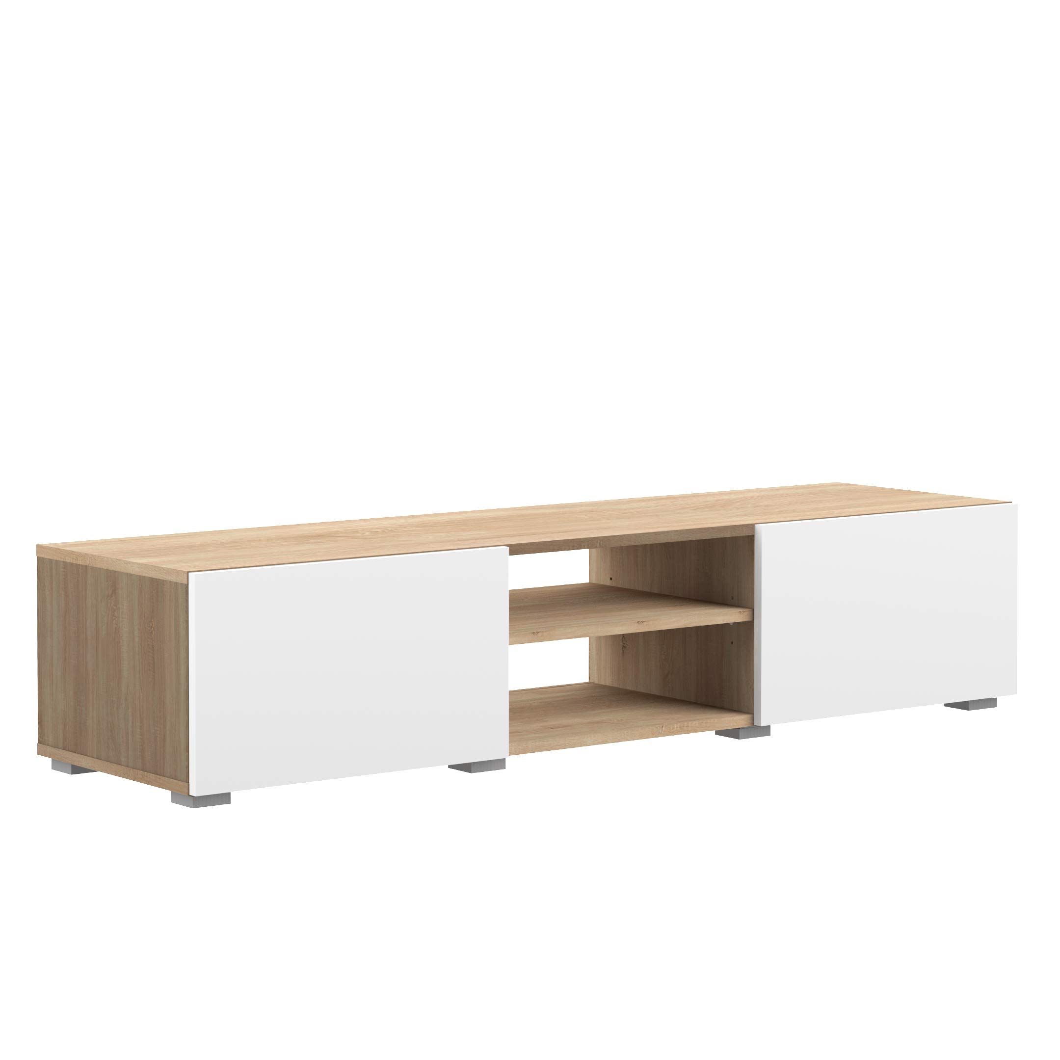 Movian Lijoki - Meuble TV, 140 x 42 x 31 cm (longueur x profondeur x hauteur), Blanc et finition chêne