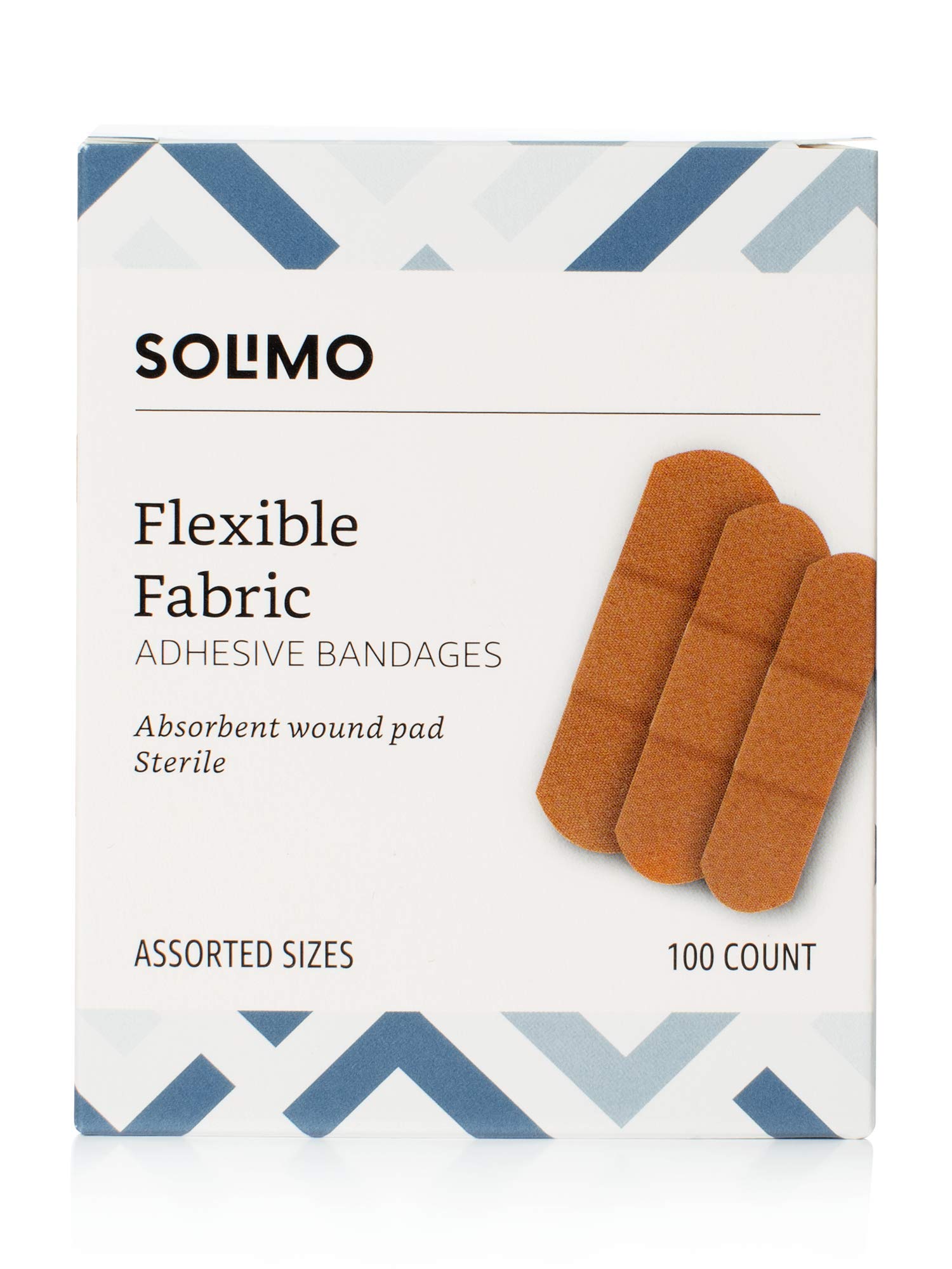 Amazon Brand - Solimo Flexible Fabric Adhesive Bandages - Assorted Sizes, 100 count (Fix)