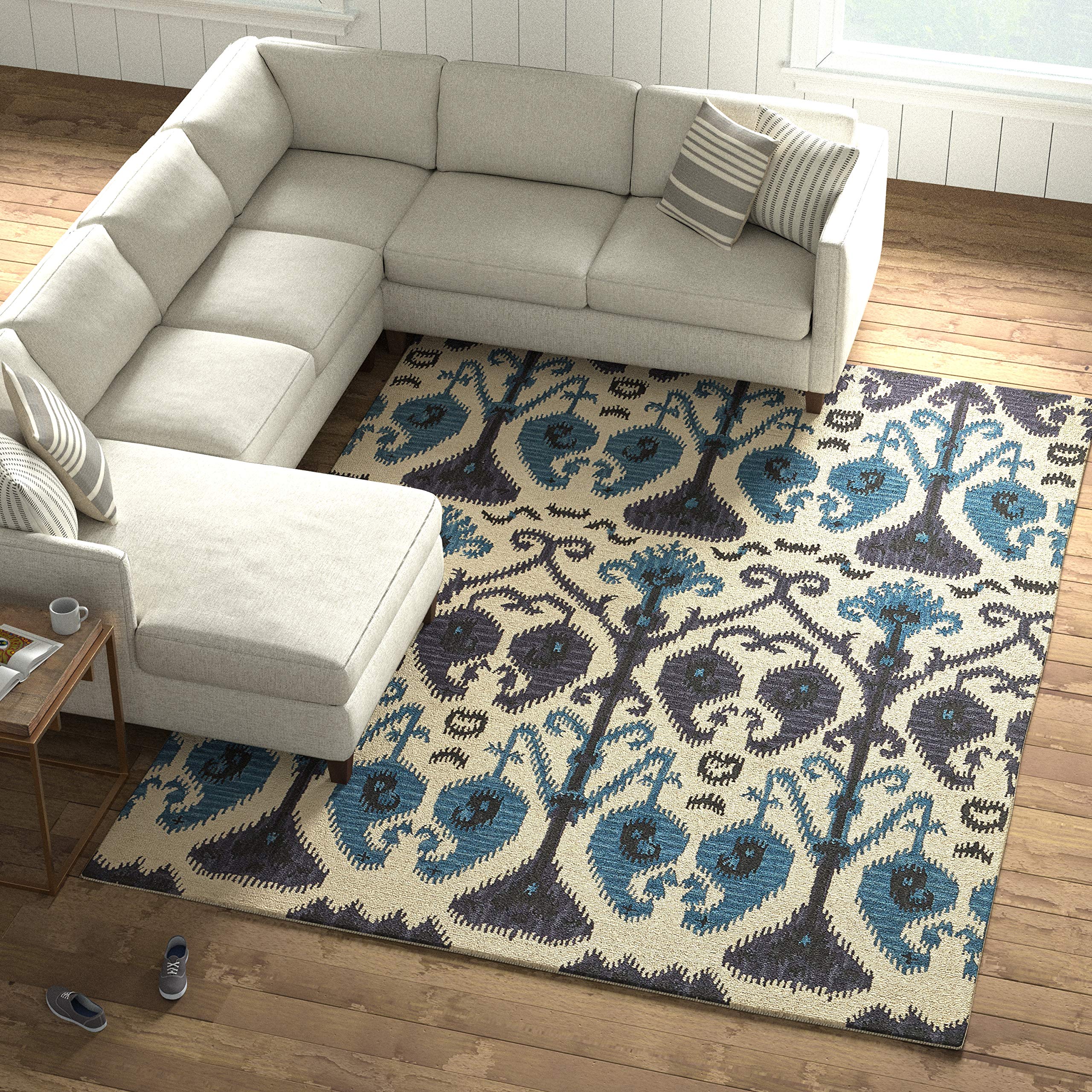 Amazon Brand – Stone & Beam Contemporary Ikat Inspired Wool Area Rug, 8' x 10' 6", Beige