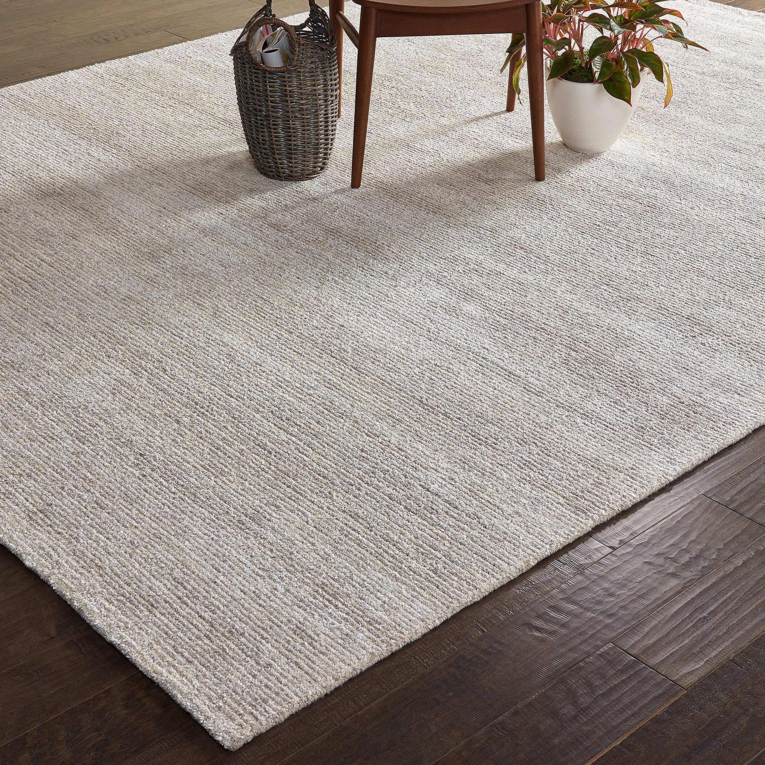 Amazon Brand – Rivet Contemporary Striated Jute Rug, 13' x 9' 3", Off White