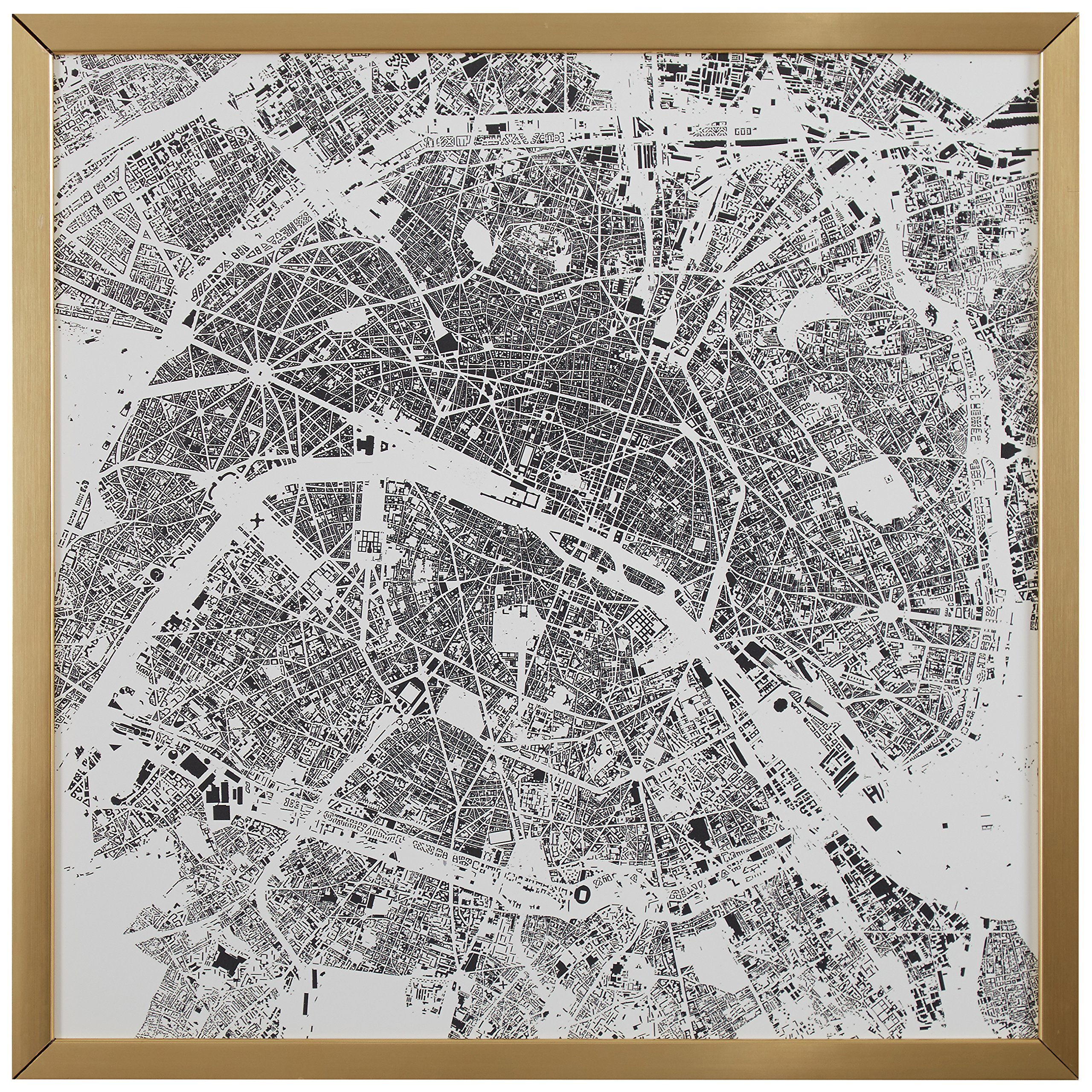 Amazon Brand – Rivet Modern Gold Framed Black and White Paris Map Print, 12" x 12"