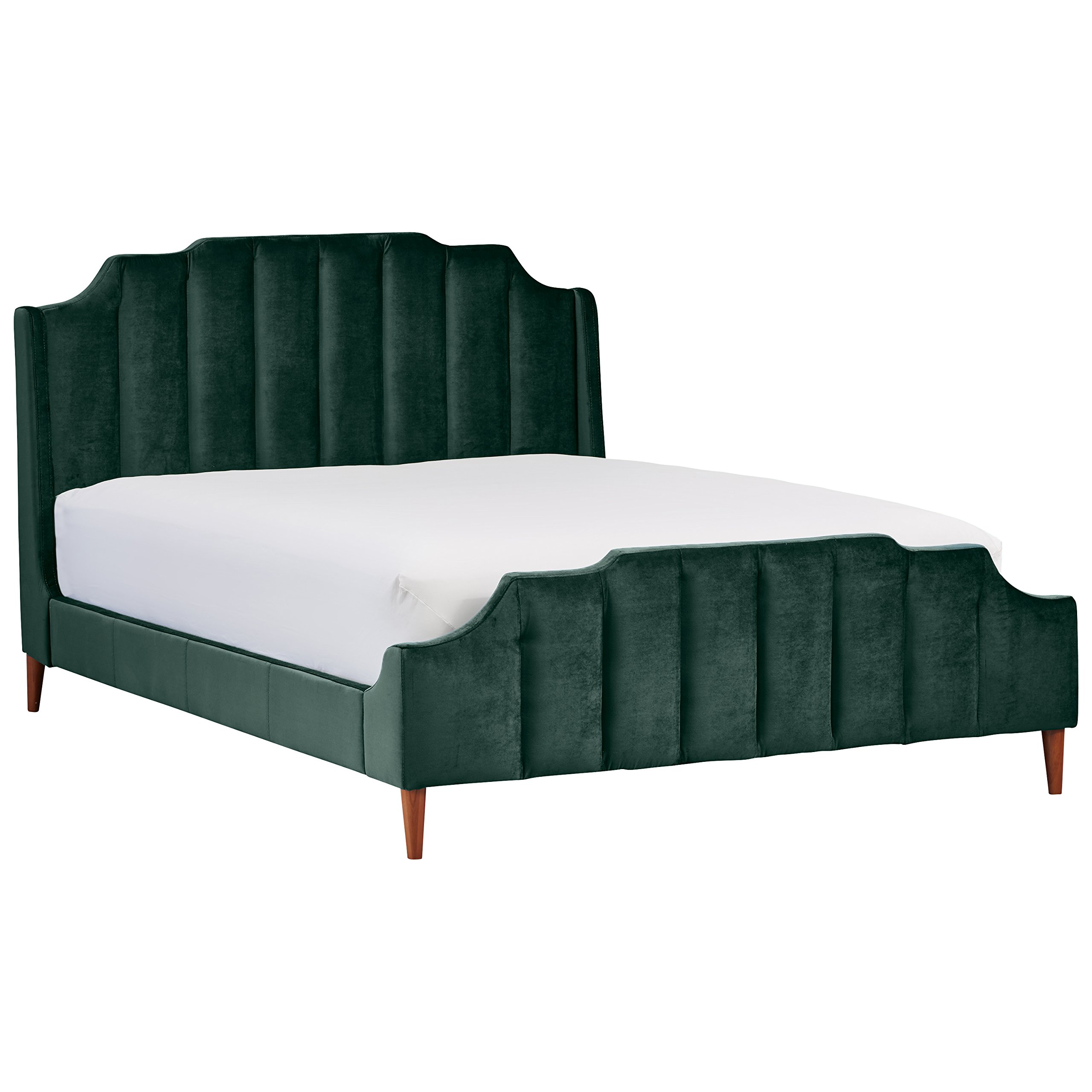 Amazon Brand – Rivet Gwyneth Mid-Century Velvet King Bed with Headboard, 92.1" L, Jade Green