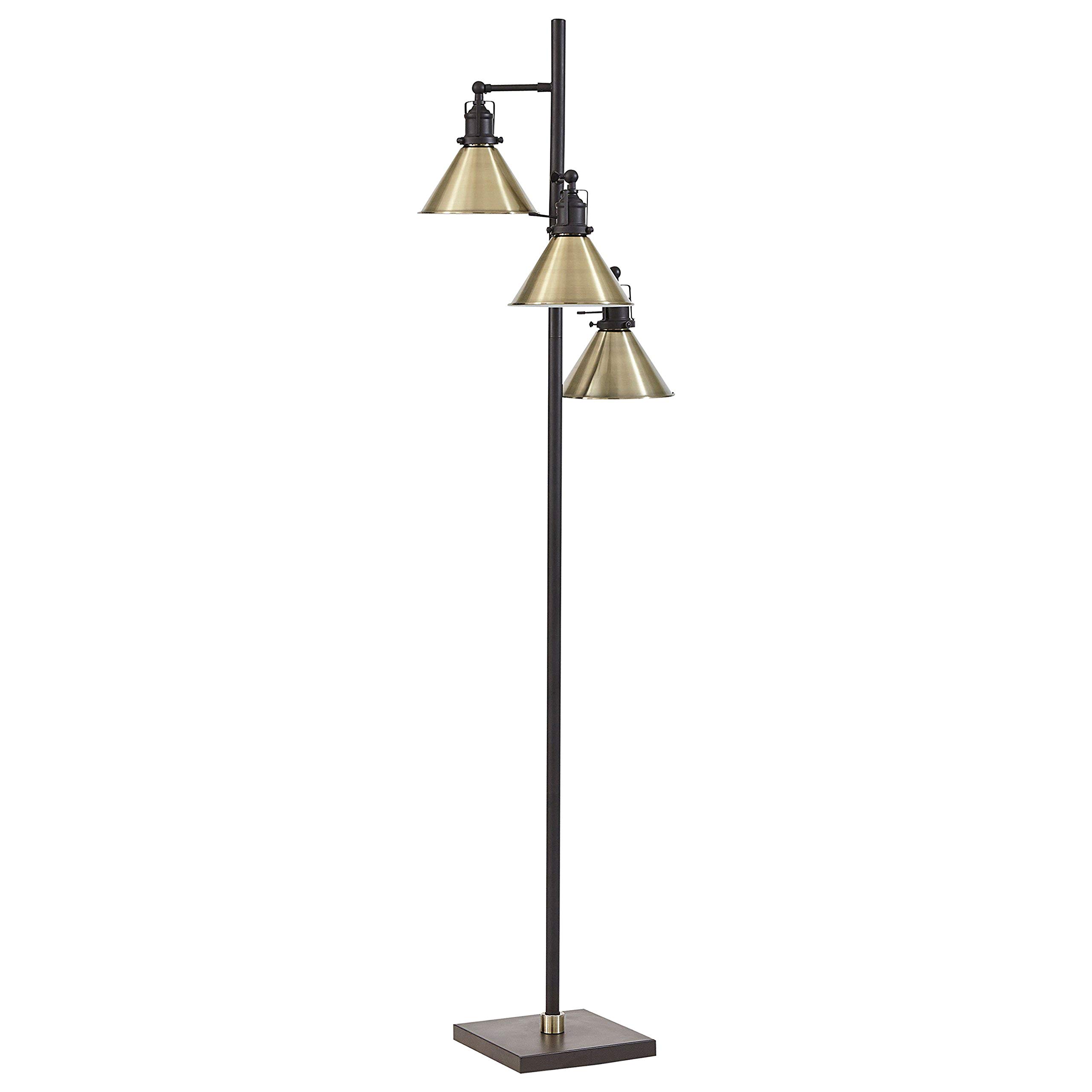 Rivet Adjustable Tree-Style 3-Light Floor Lamp, 69"H, with Bulbs, Bronze and Brass