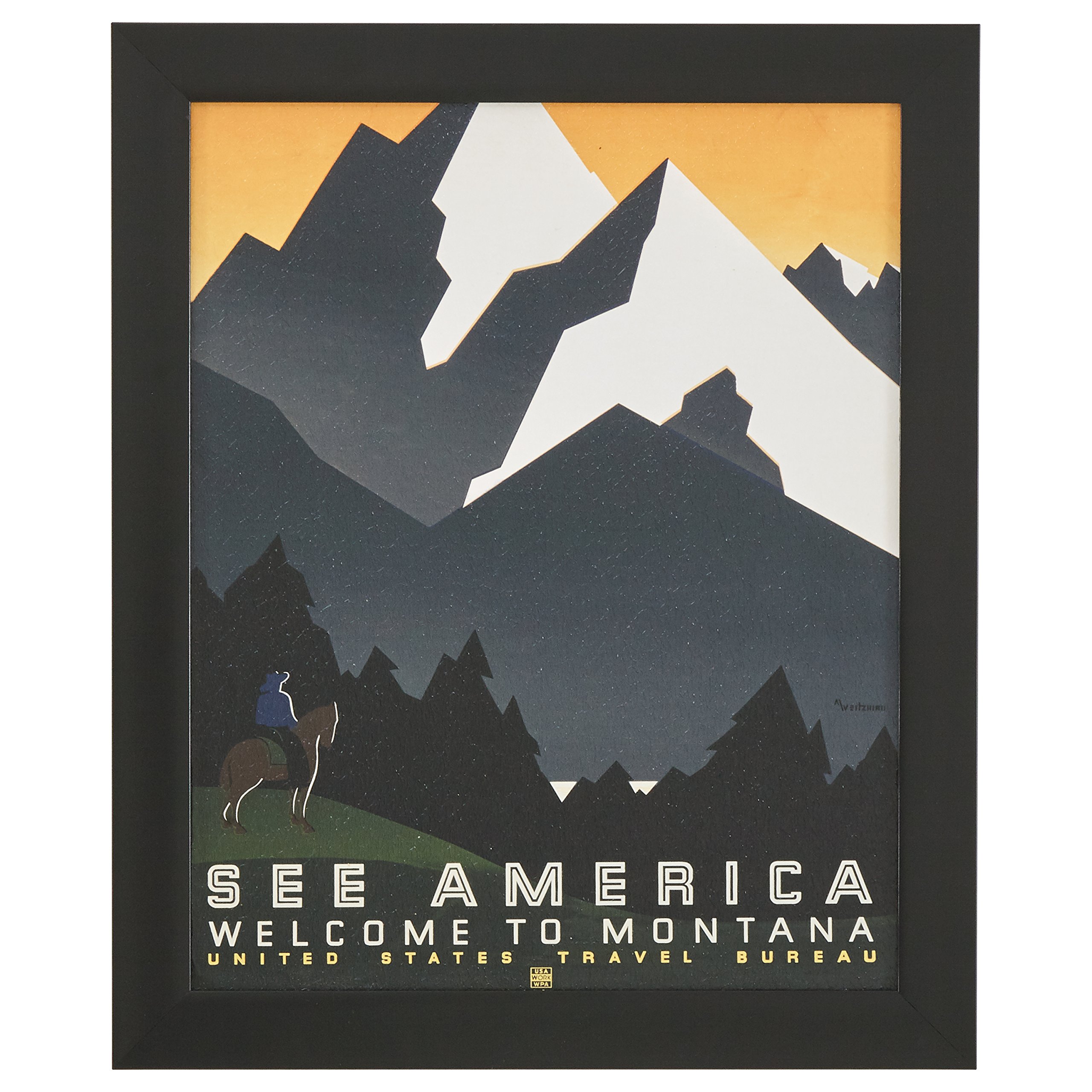 Amazon Brand – Rivet Vintage U.S. Parks Montana Poster, Black Barnwood Frame, 19" x 23"