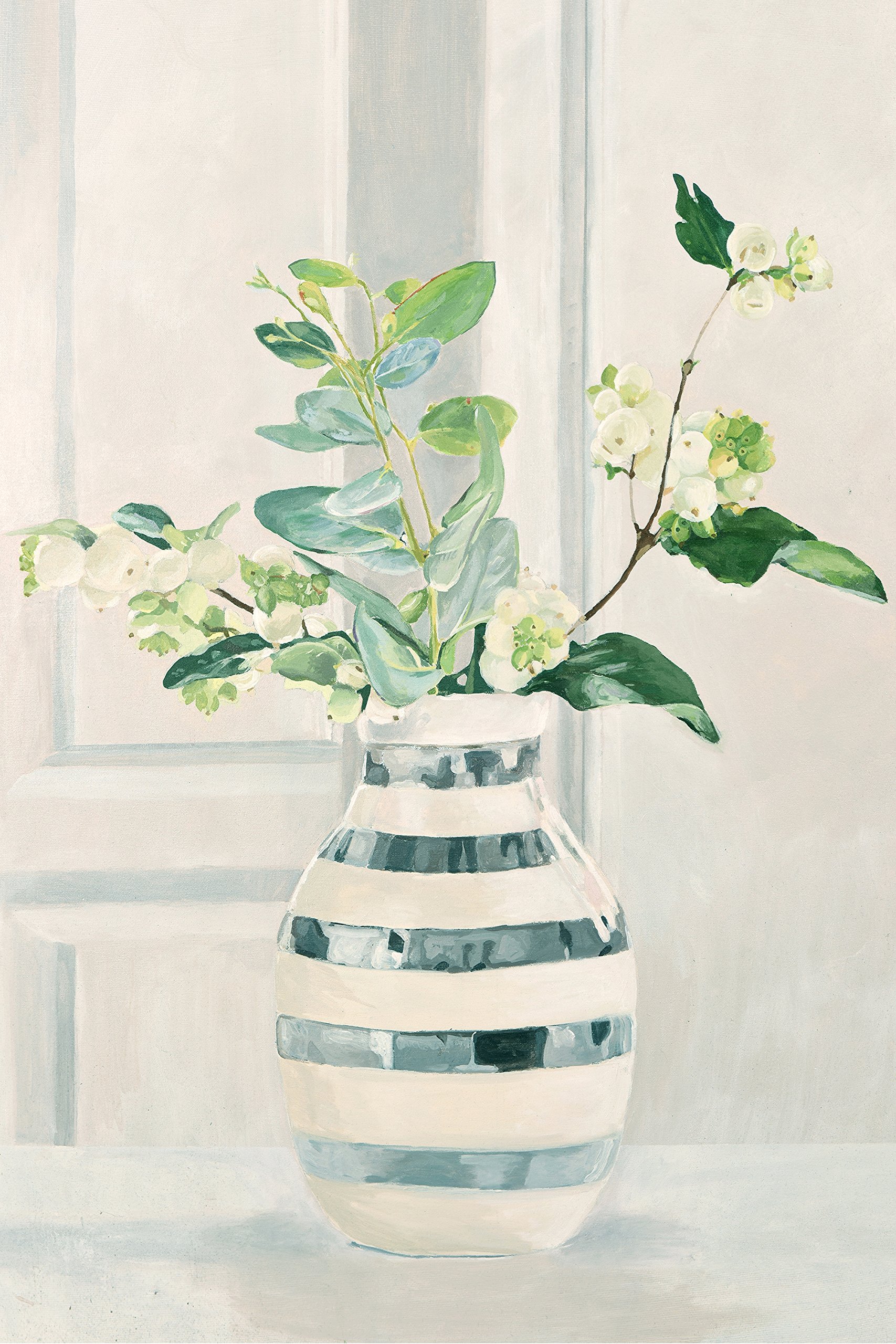 Stone & Beam Modern Still Life Plant on Canvas, 48"W, Green, White, Grey