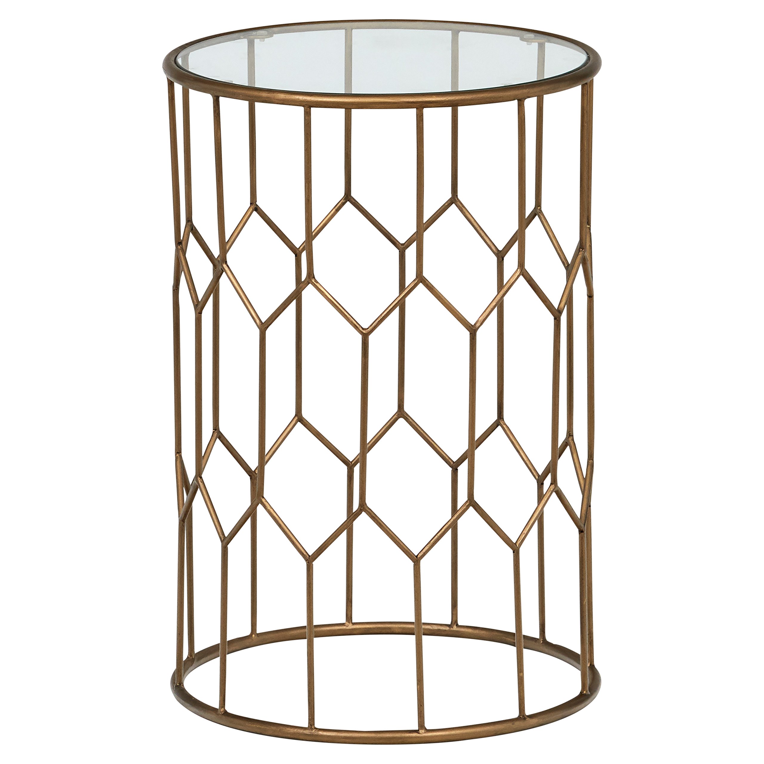 Amazon Brand – Rivet Geometric Modern Glass and Metal Side End Table Stand, 15.6" W, Gold Finish