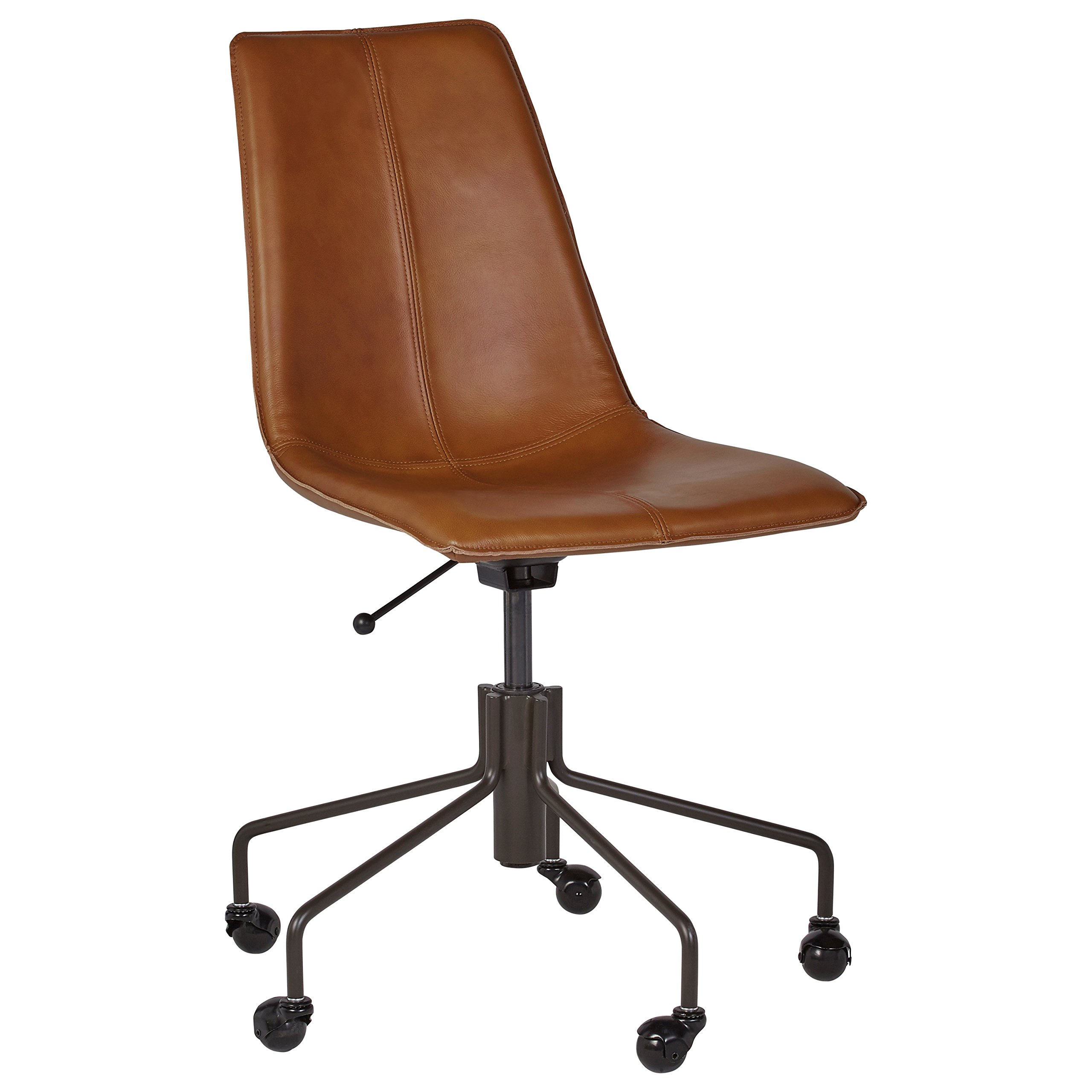 Rivet Industrial Slope Top-Grain Leather Swivel Office Chair, 24.41" H, Saddle Brown
