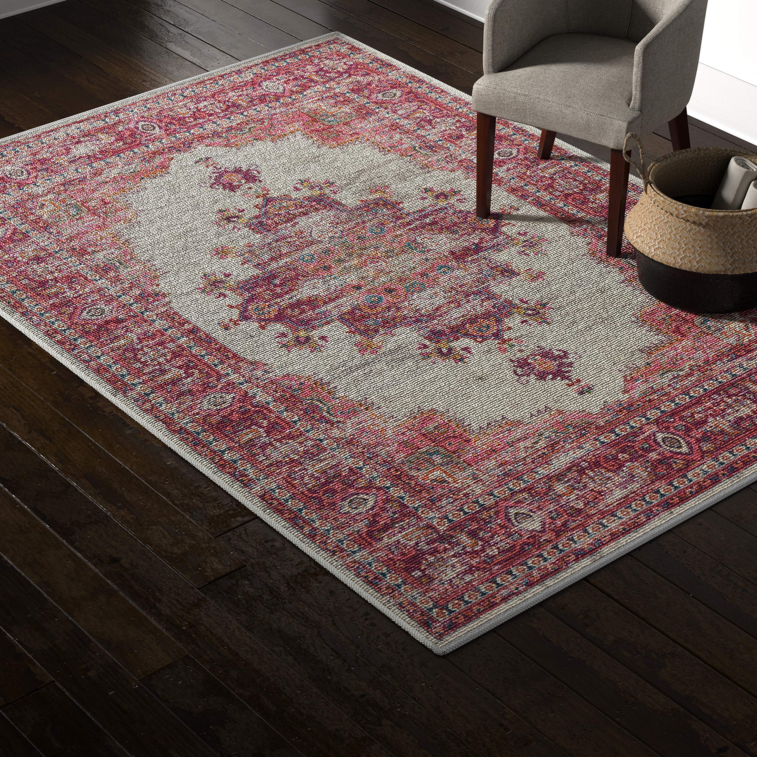 Amazon Brand – Rivet Old World Vintage Persian Area Rug, 6' 7" x 9' 6", Passion Pink