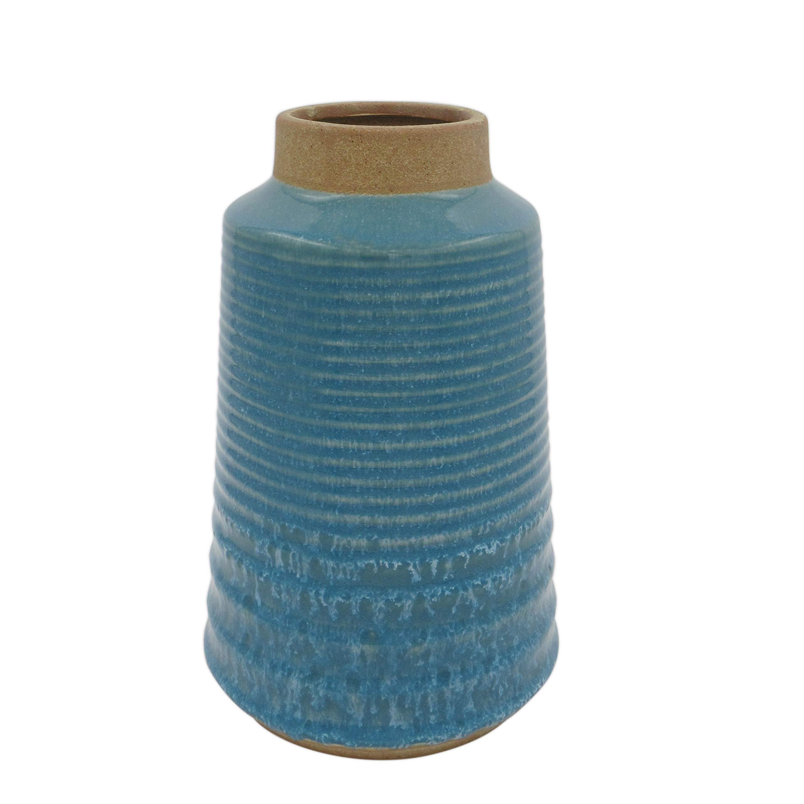 Amazon Brand – Stone & Beam Modern Stoneware Vase, 10.51"H, Blue and Sand