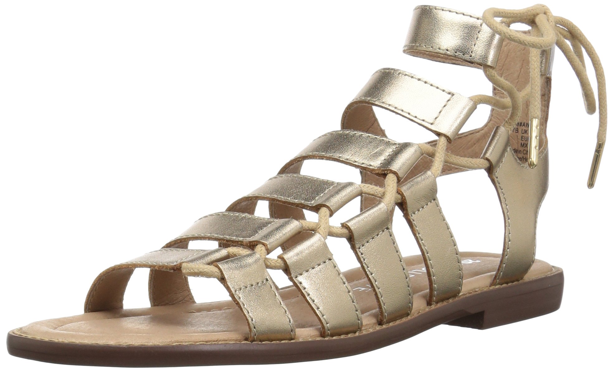 Amazon Brand - 206 Collective Women's Myrtle Gladiator Fashion Sandal Flat, gold leather, 7 B US