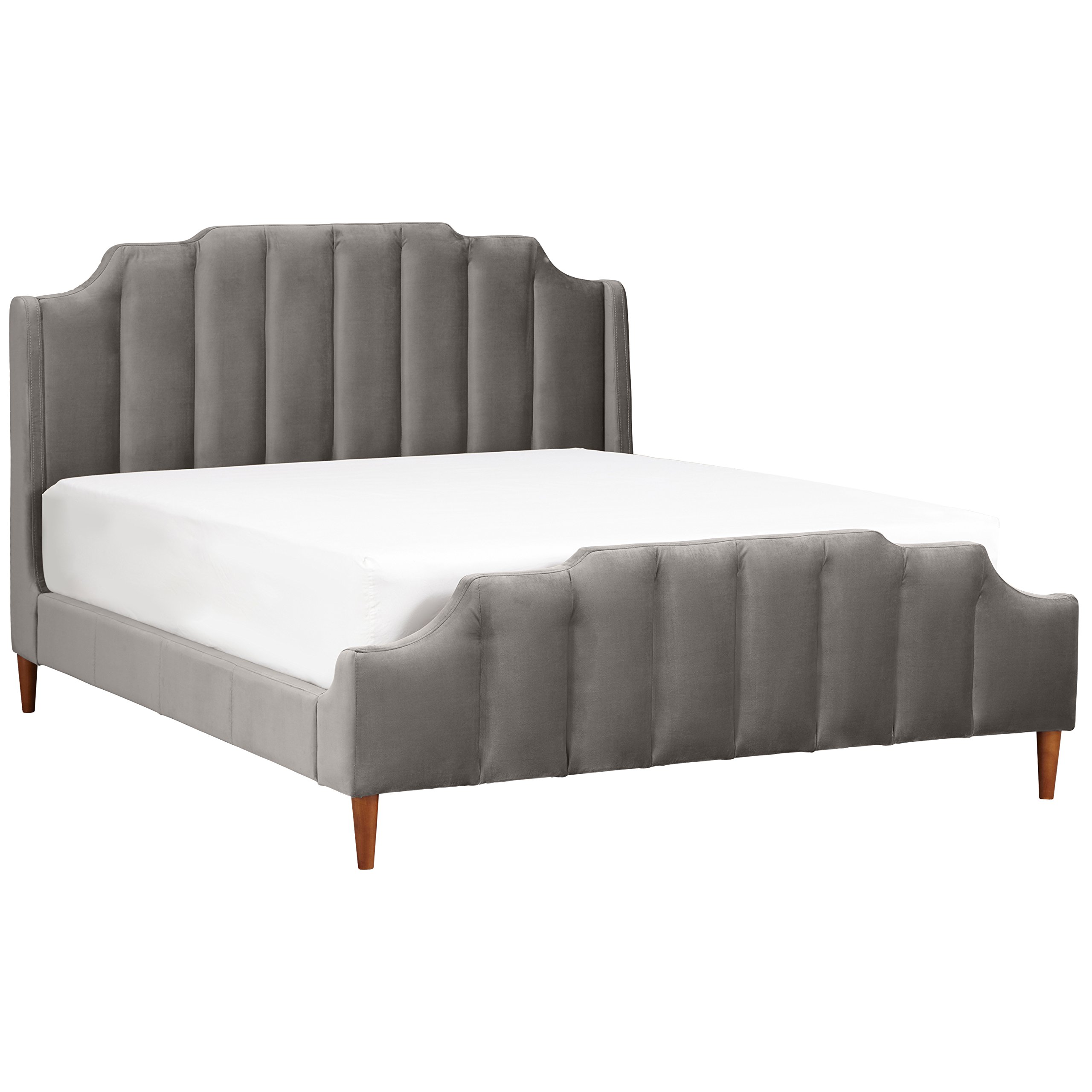 Rivet Gwyneth Mid-Century Velvet King Bed with Headboard, 92.1"L, Steel Grey