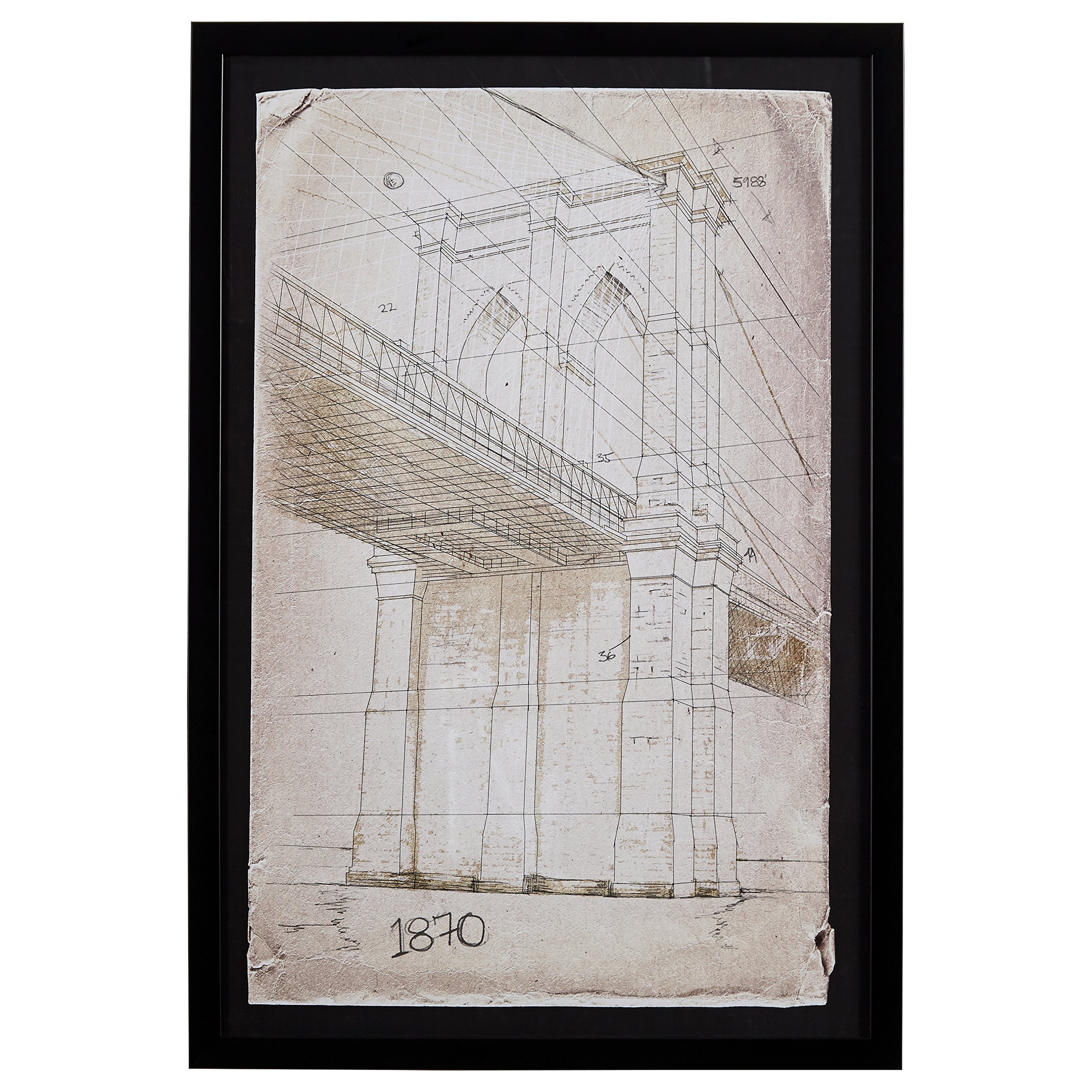 Amazon Brand – Stone & Beam Modern Print of Brooklyn Bridge Sketch, Black Frame, 26" x 38"