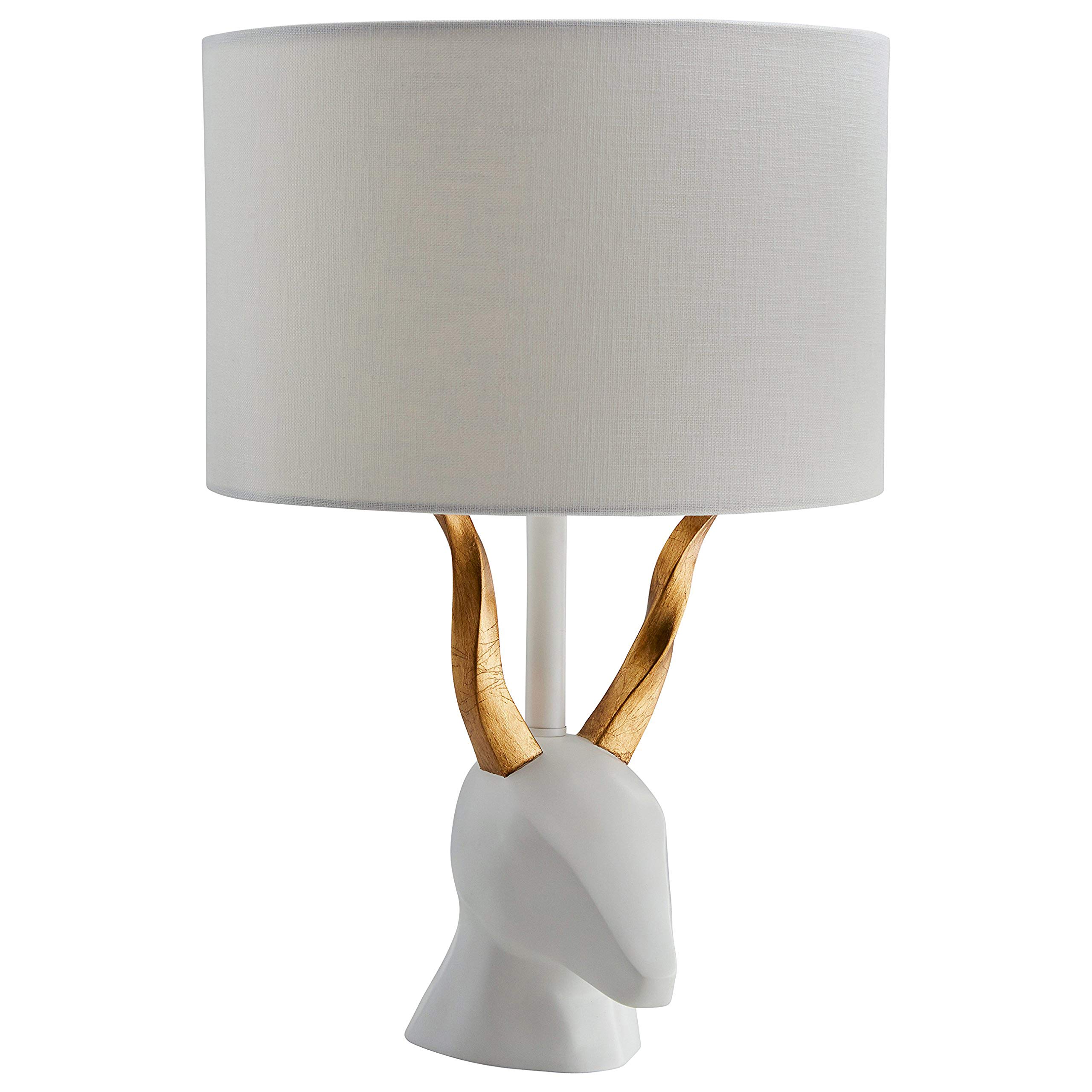 Rivet Modern Deer Head Ceramic Lamp With Bulb, 19.5"H, White and Brass