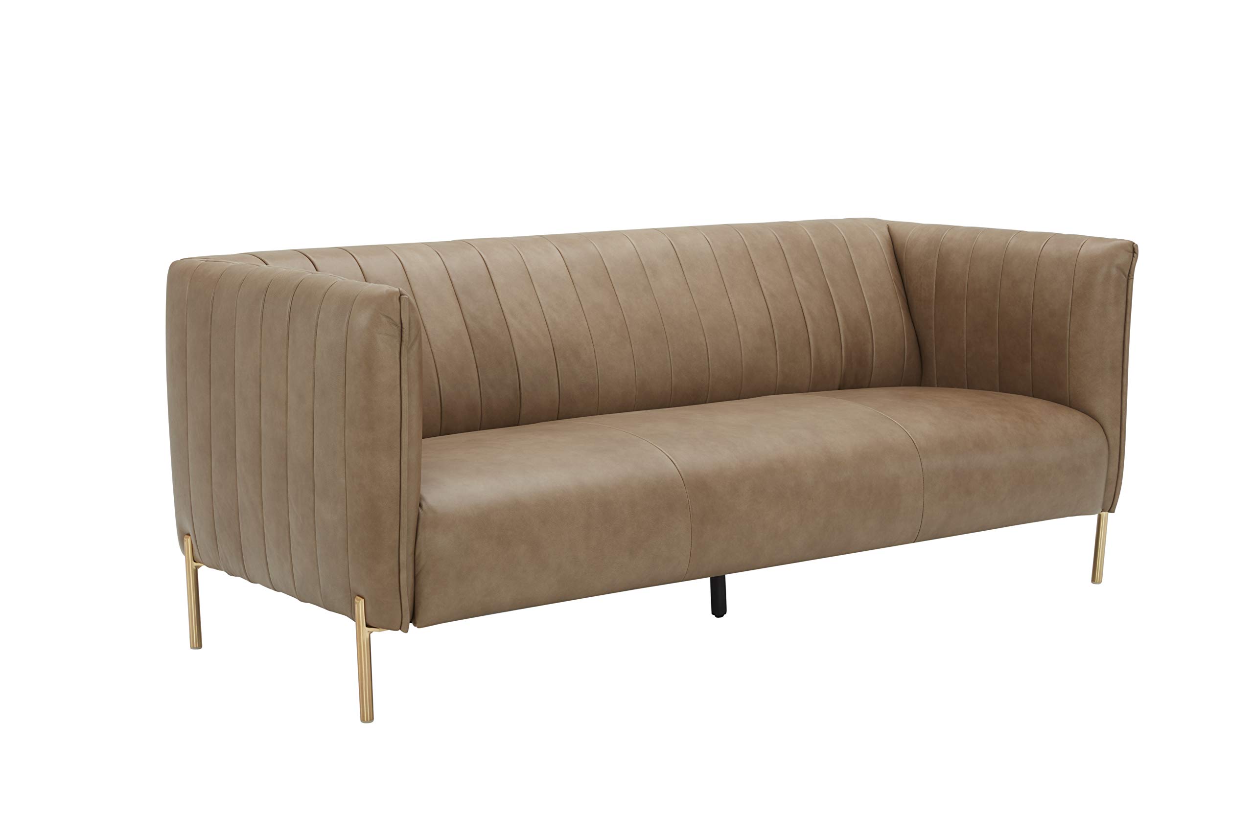 Amazon Brand – Rivet Frederick Mid-Century Modern Tufted Leather Sofa Couch, 77.5"W, Taupe