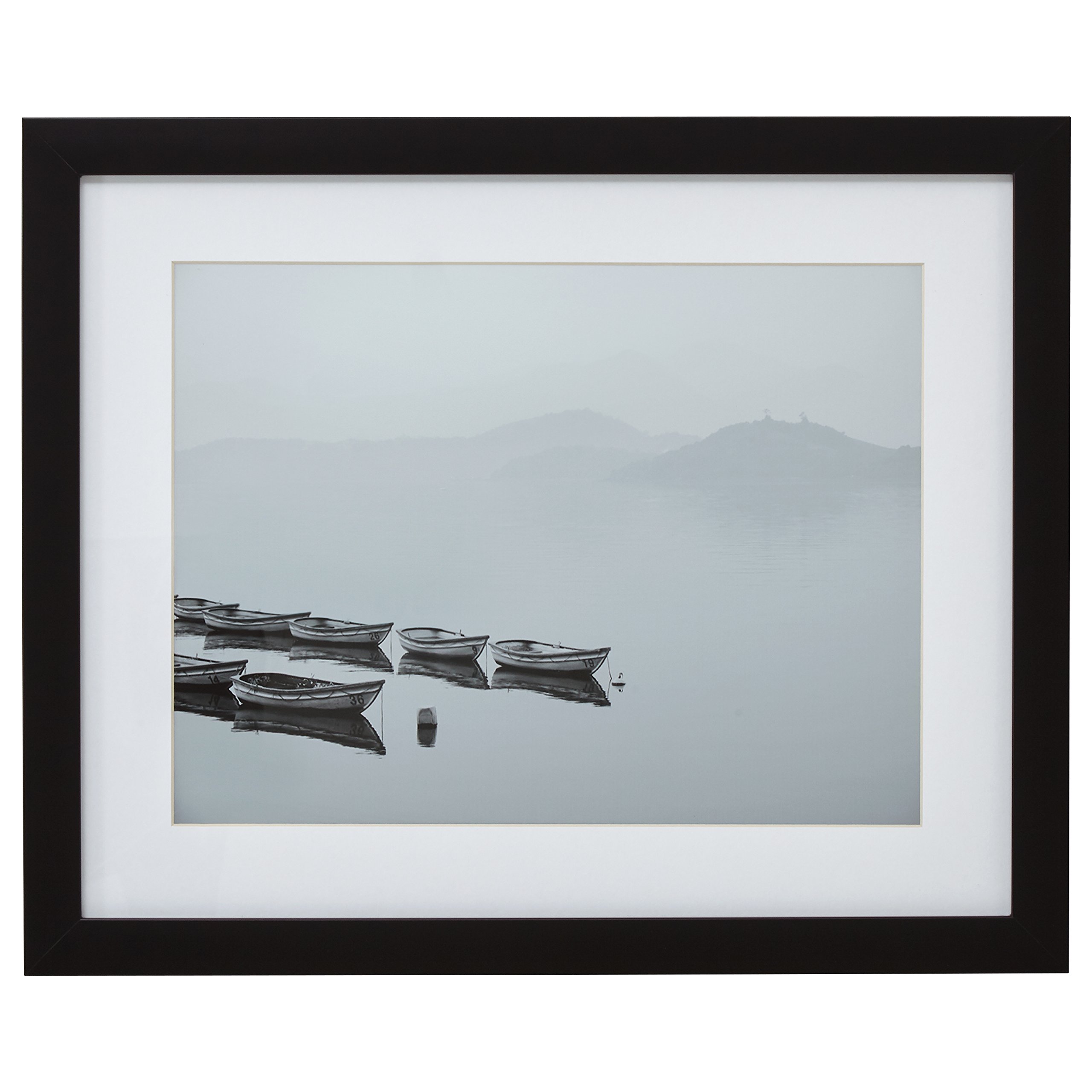 Amazon Brand – Stone & Beam Modern Black and White Canoes on Water Photo Framed Wall Art Decor - 13" x 15" Frame, Black