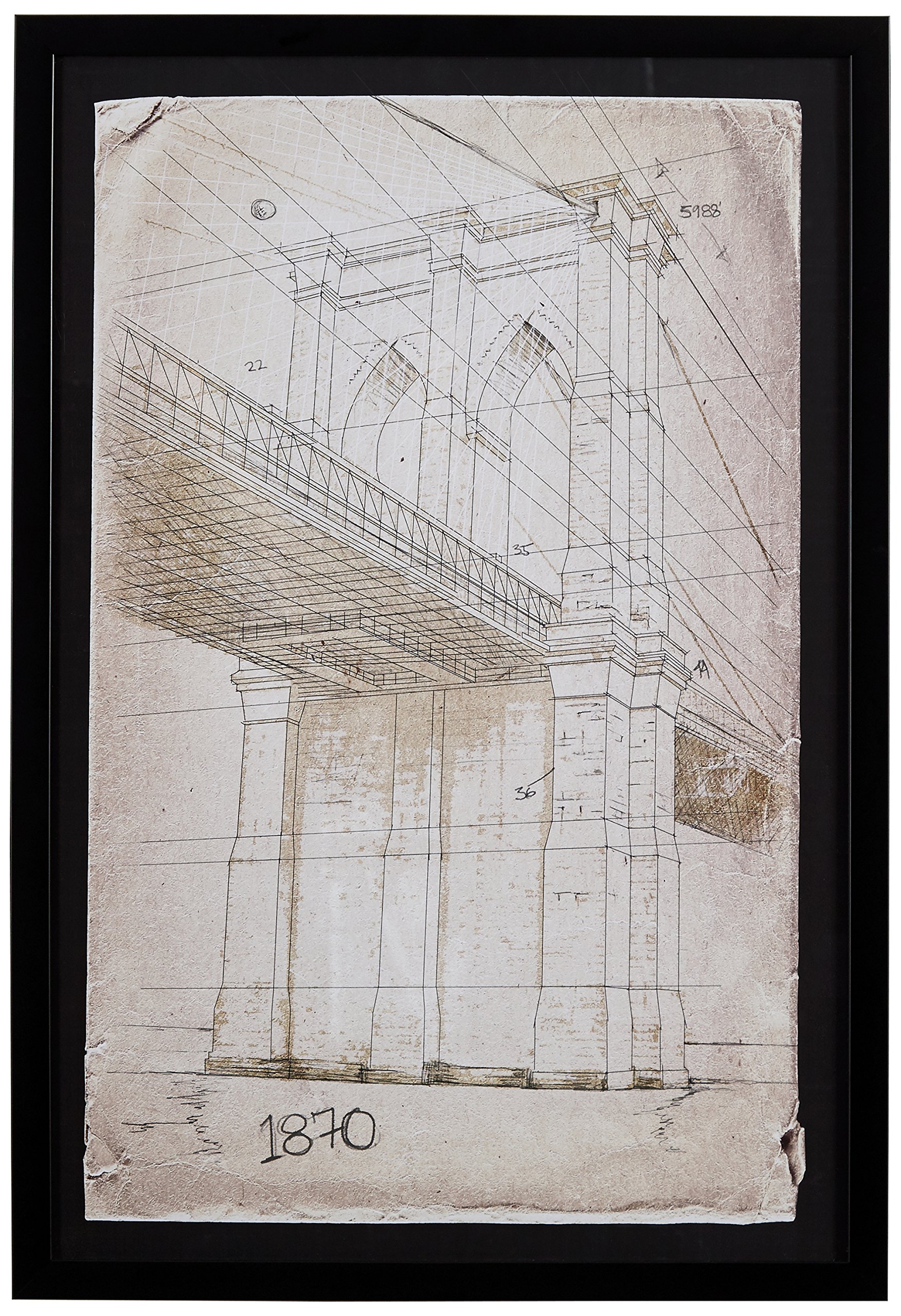 Amazon Brand – Stone & Beam Modern Print Wall Art of Brooklyn Bridge Sketch, Black Frame, 18" x 26"
