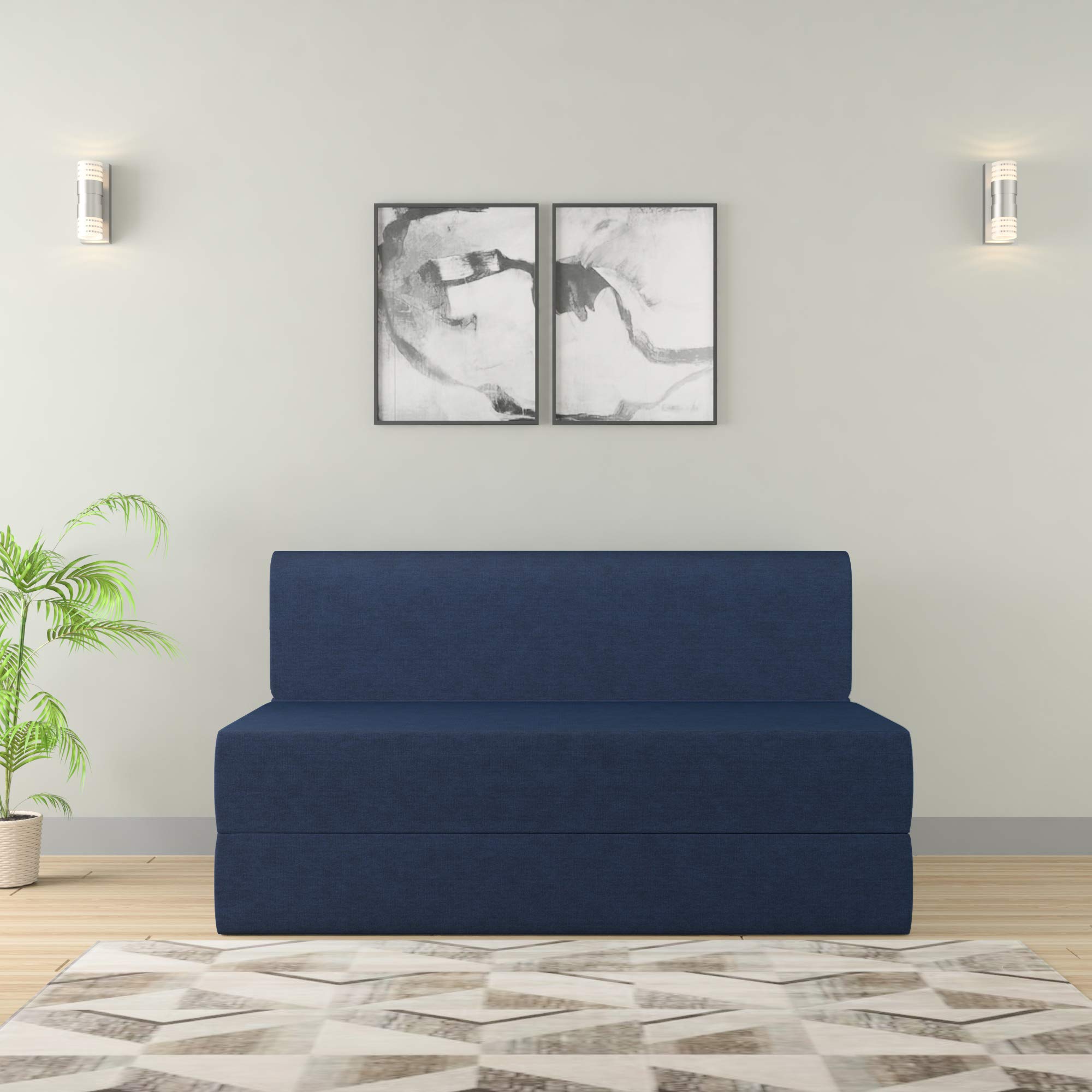 Amazon Brand - Solimo Metro Fabric 2 seater Sofa cum Bed (Blue)
