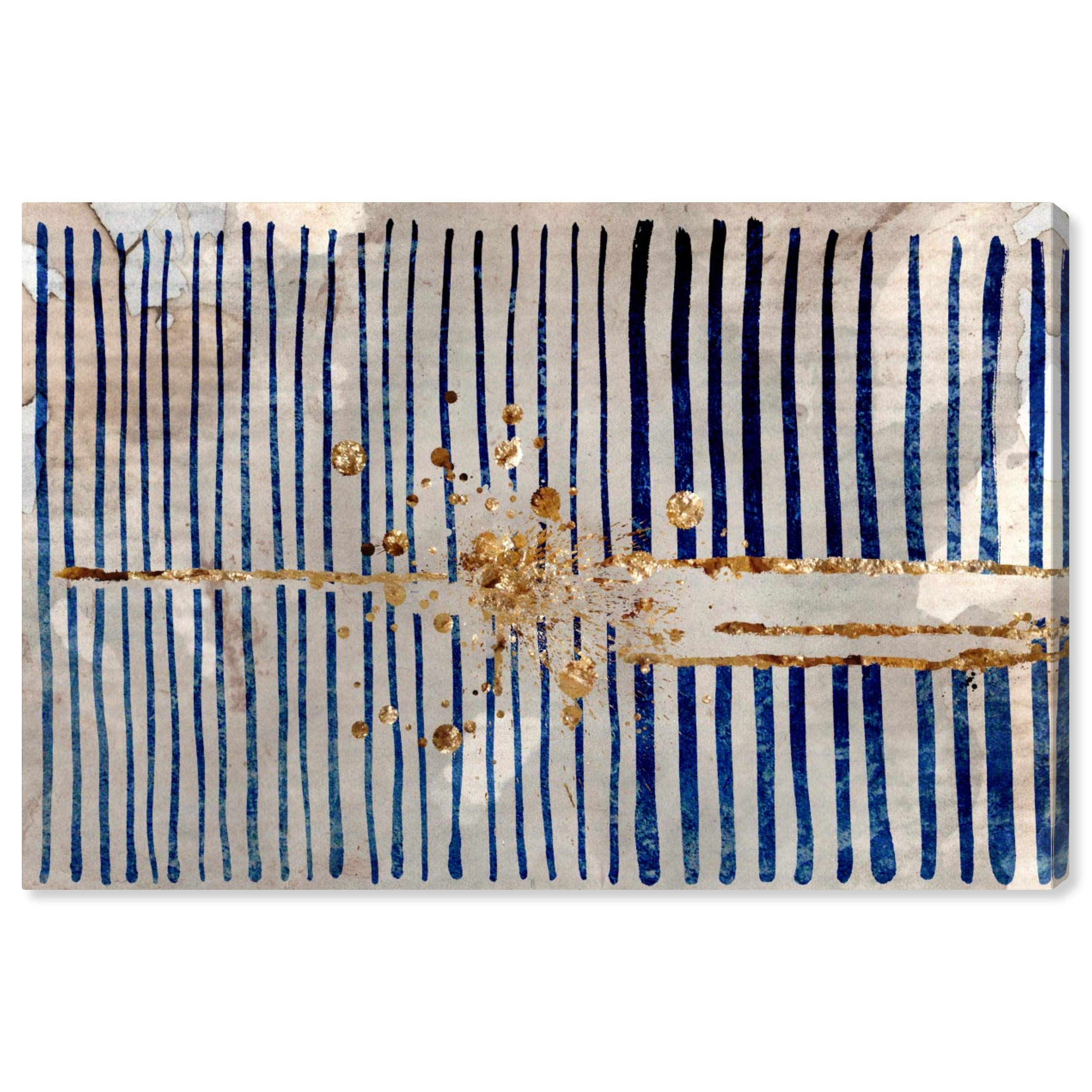 Amazon Brand – Rivet Blue Stripes and Gold Burst Canvas Print Wall Art Decor, 36" x 24"