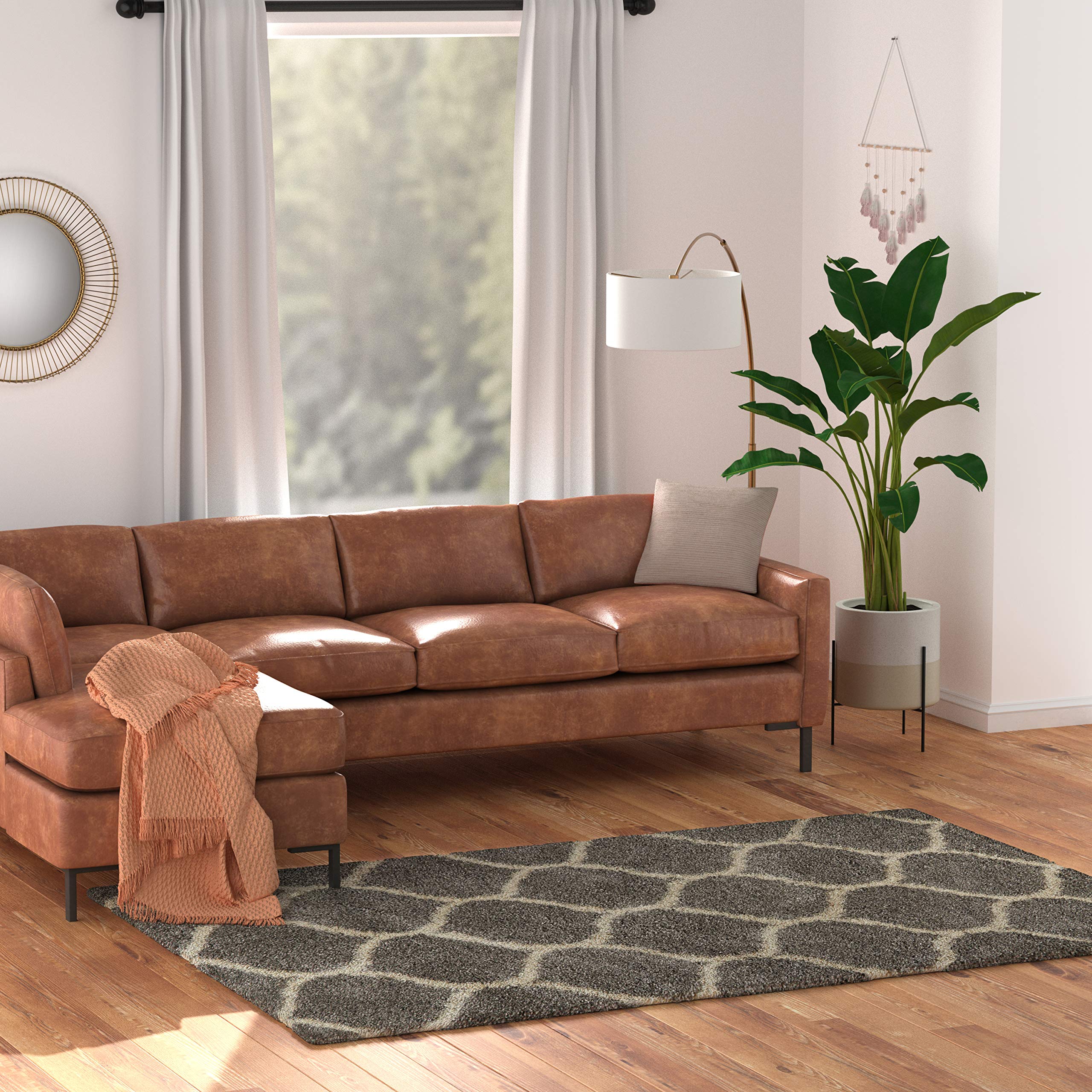Amazon Basics Modern Plush Moroccan Trellis Shag Area Rug - 6x9 (5'11" x 8'10"), Grey