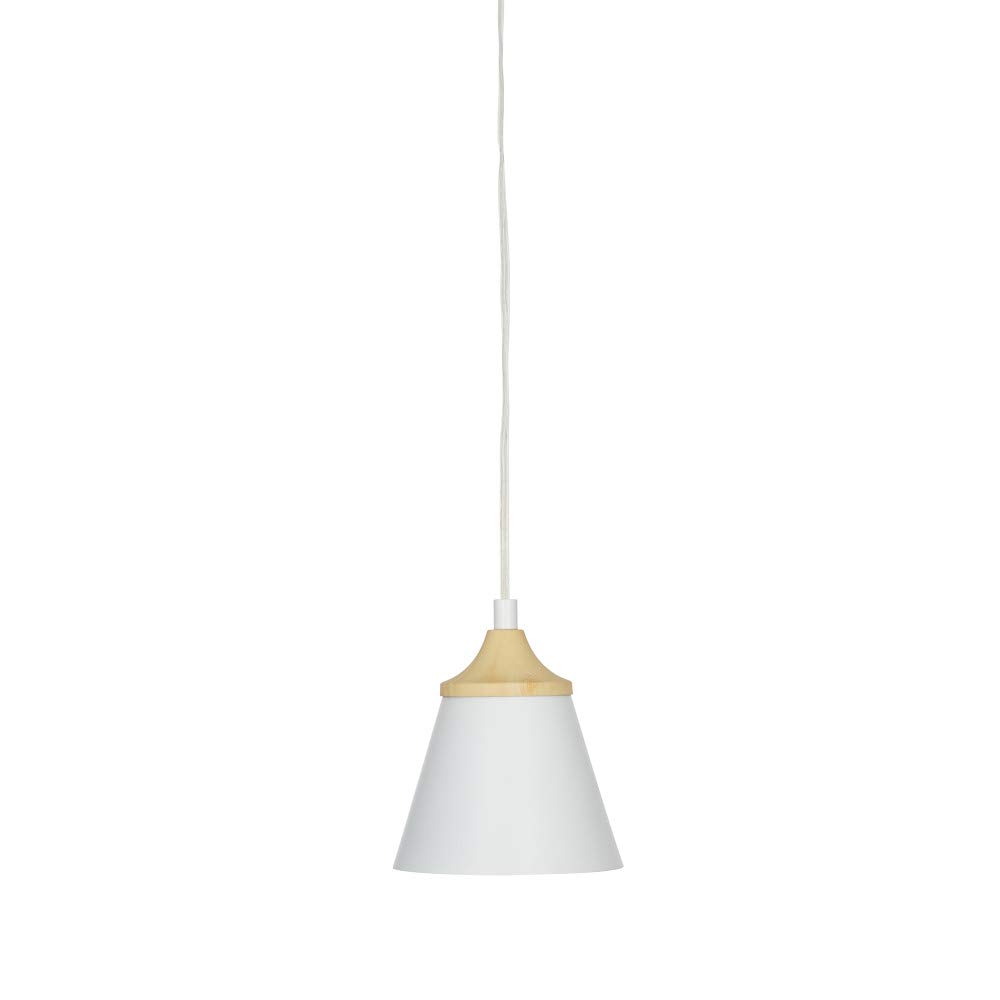 Amazon Brand – Rivet Scandinavian Single-Light Blonde-Wood Adjustable Pendant, LED Bulb Included, 7"–180"H, White