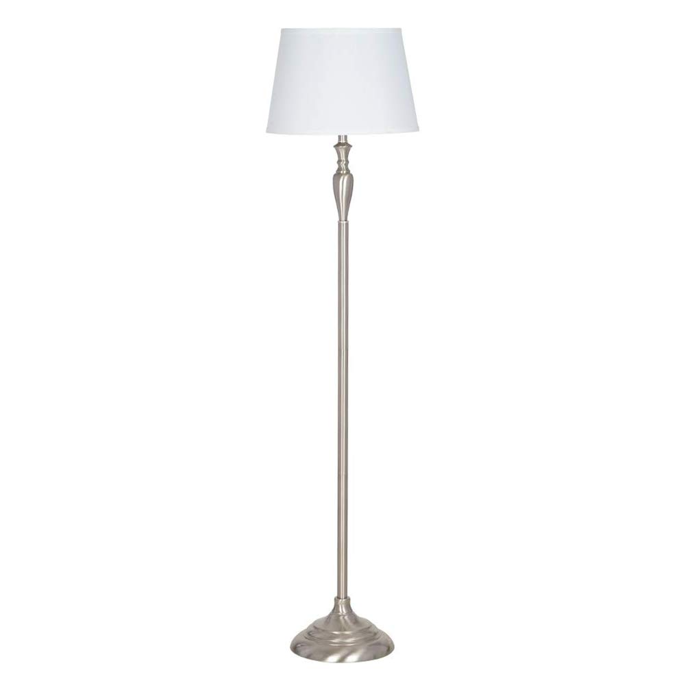 Amazon Brand – Ravenna Home Metal Living Room Slim Standing Floor Lamp With LED Light Bulb - 59.25 Inches, Brushed Nickel with White Shade