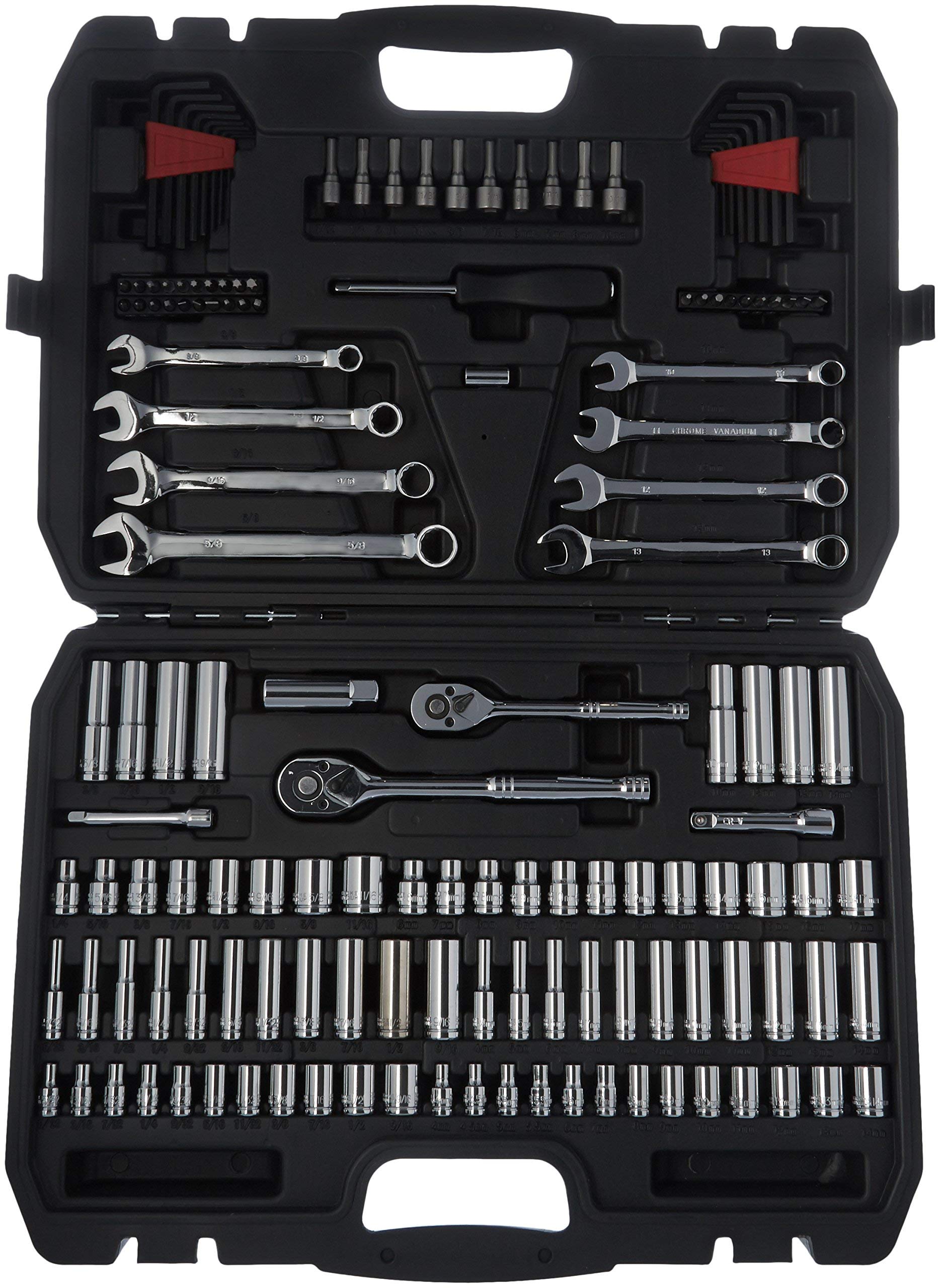 AmazonBasics Mechanic Socket Tool Kit Set with Case - Set of 145 (Renewed)