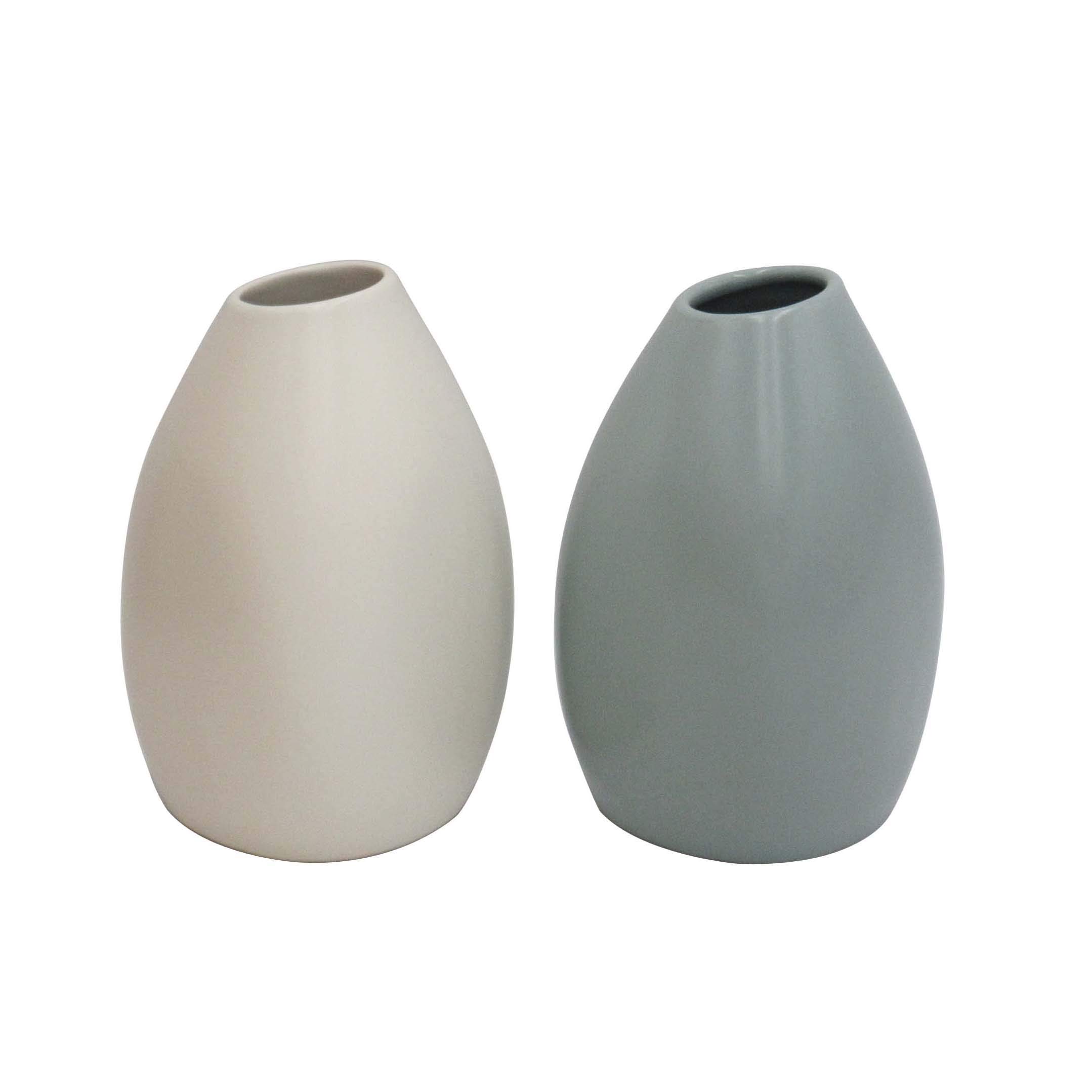 Amazon Brand – Rivet Modern Stoneware Vases, 2-Piece Set, 5.2"H, White and Blue-Green