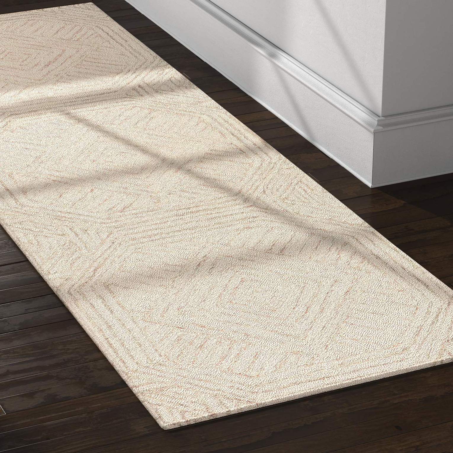 Amazon Brand – Rivet Contemporary Geometric Wool Runner Hallway Rug, 2' 6" x 8', Grey, Ivory