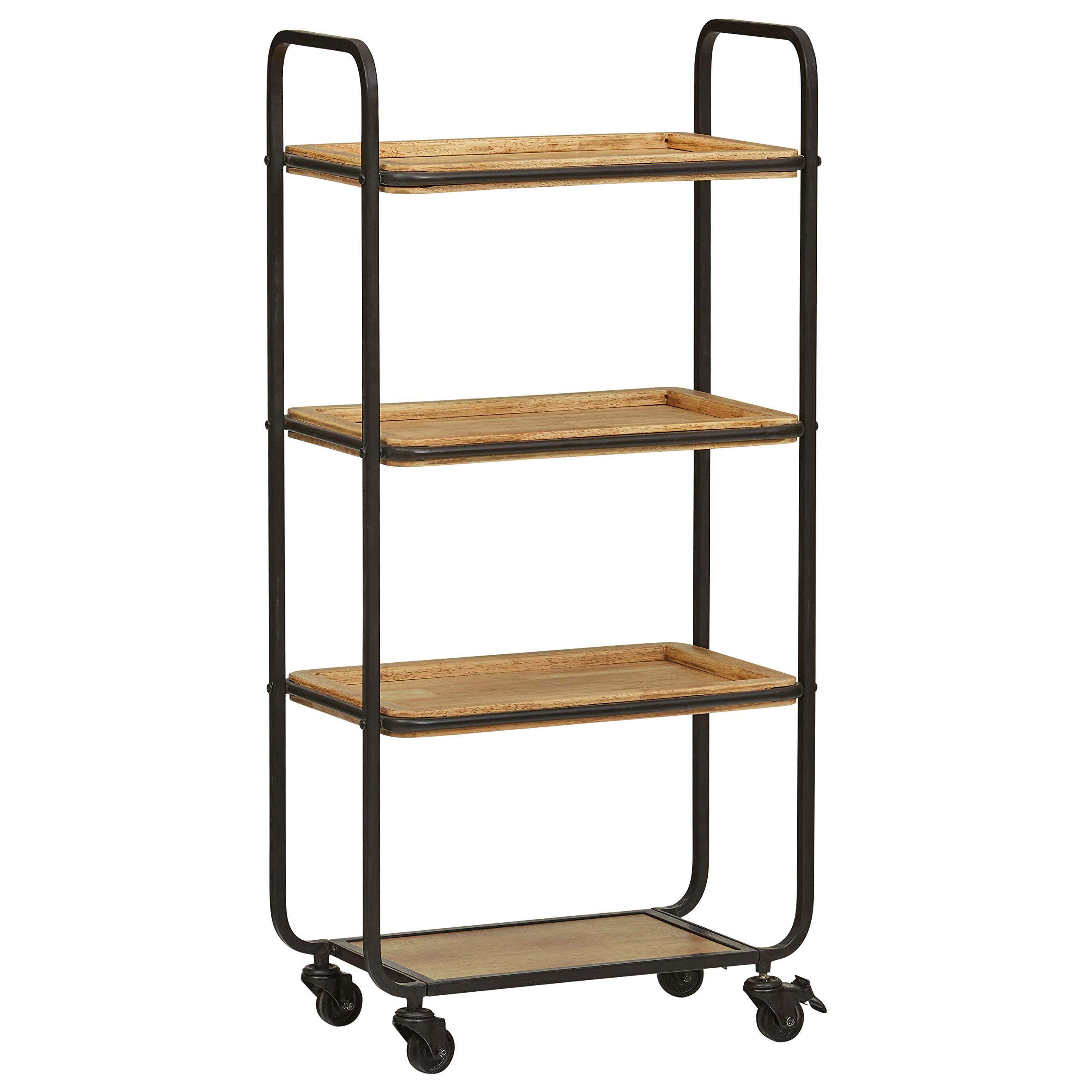 Amazon Brand – Stone & Beam Industrial Rolling Bar Cart, 20.67"W, Natural and Black