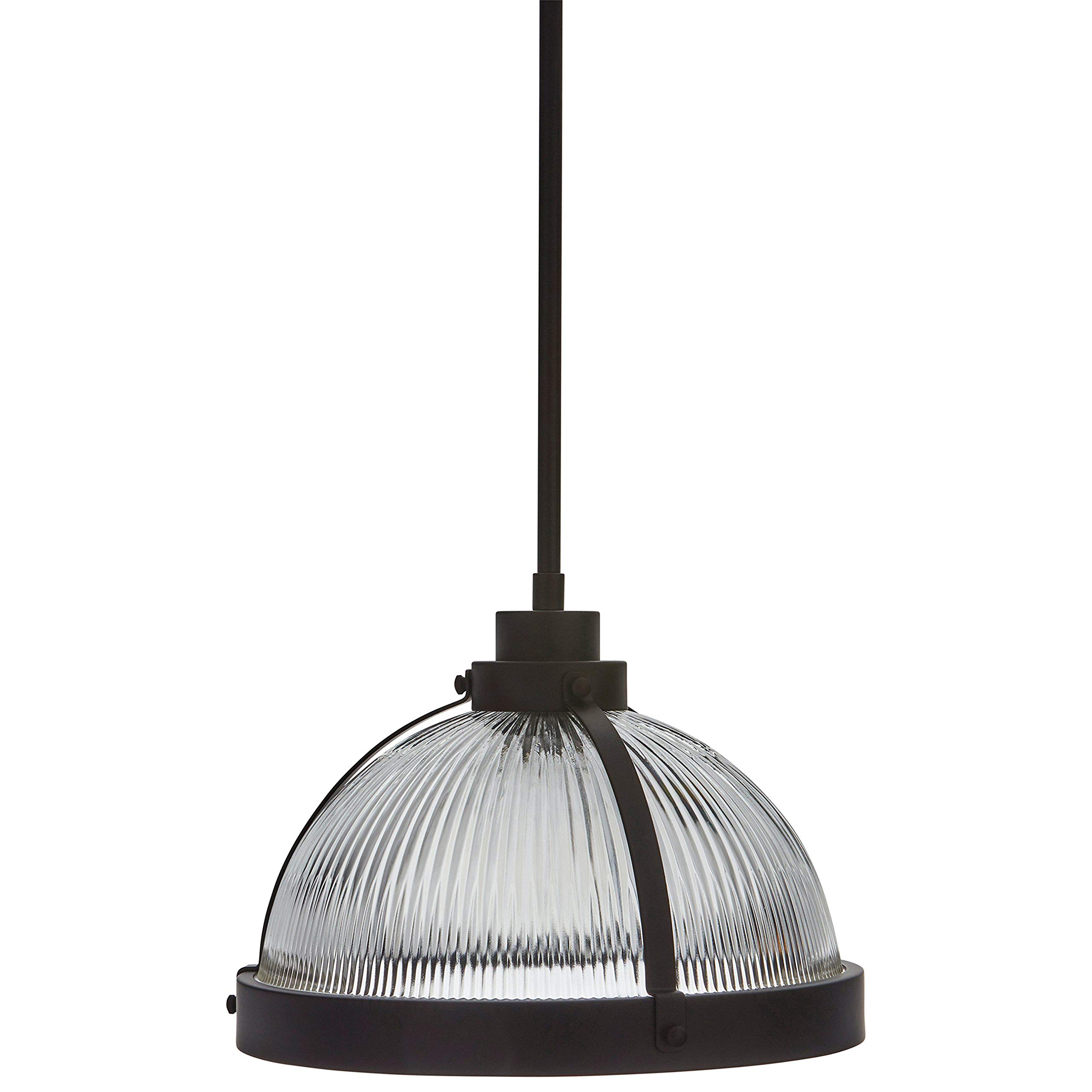 Amazon Brand – Stone & Beam Contemporary Ribbed Glass Shade Ceiling Pendant Fixture With Light Bulb - 13 x 13 x 11.8 Inches, Oil Rubbed Bronze